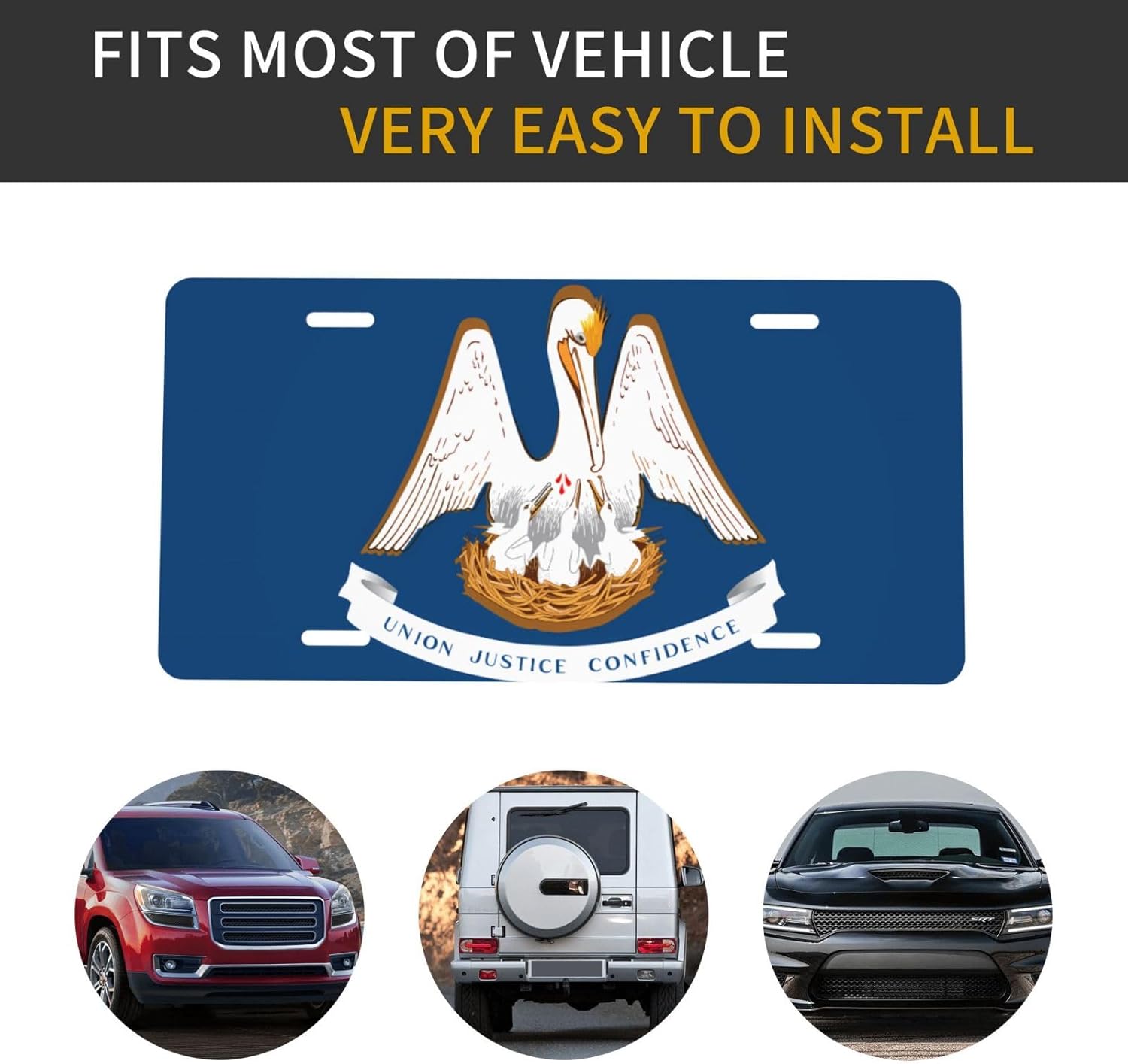 Louisiana State Flag License Plate, 0.6 mm Thick, 12 x 6 inches, Decorative, Aluminum.