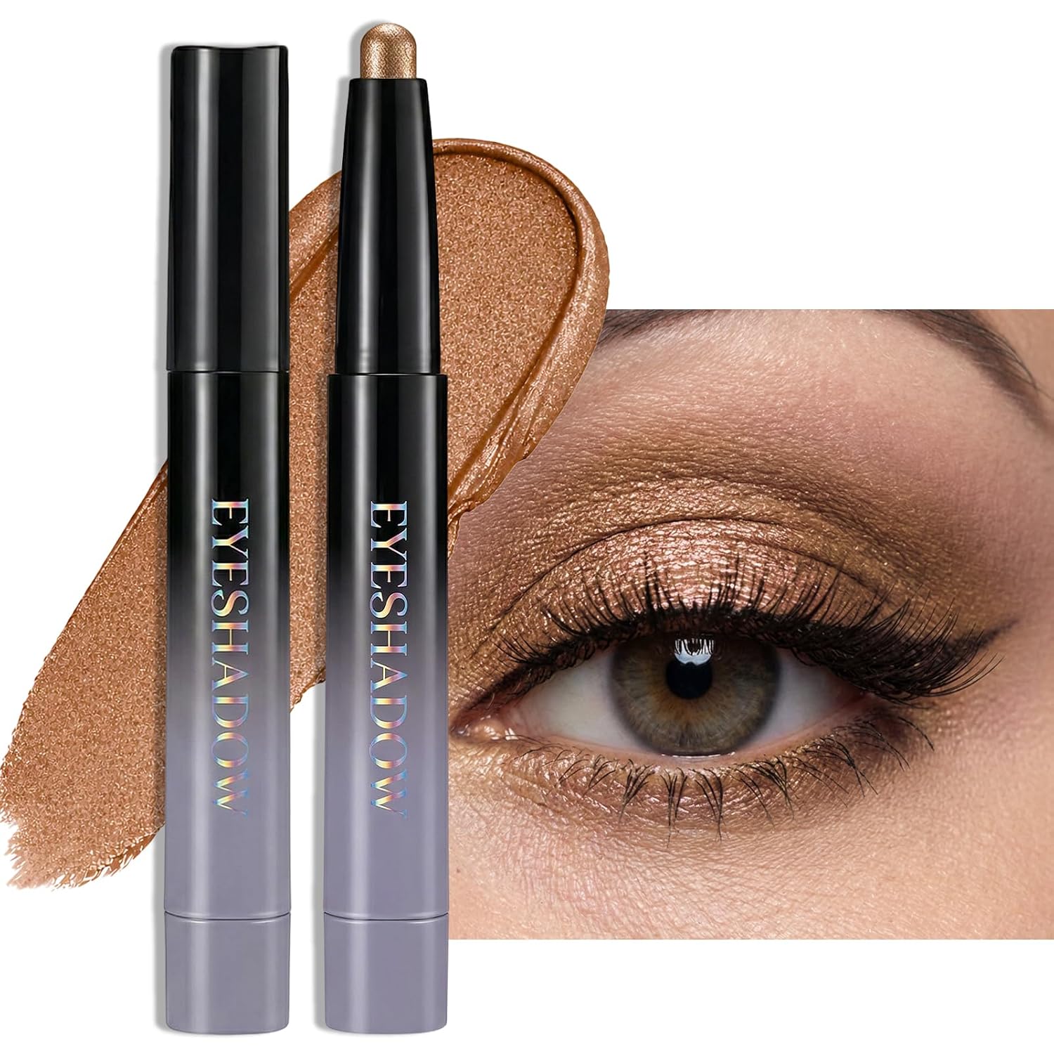 Erinde Shimmer Cream Eyeshadow Stick, Waterproof Long-Lasting Eye Shadow Sticks, Crease-Proof Blendable Eye Makeup Pencil, Twist-Up Metallic Eyeshadow Crayon, Caramel Bronze