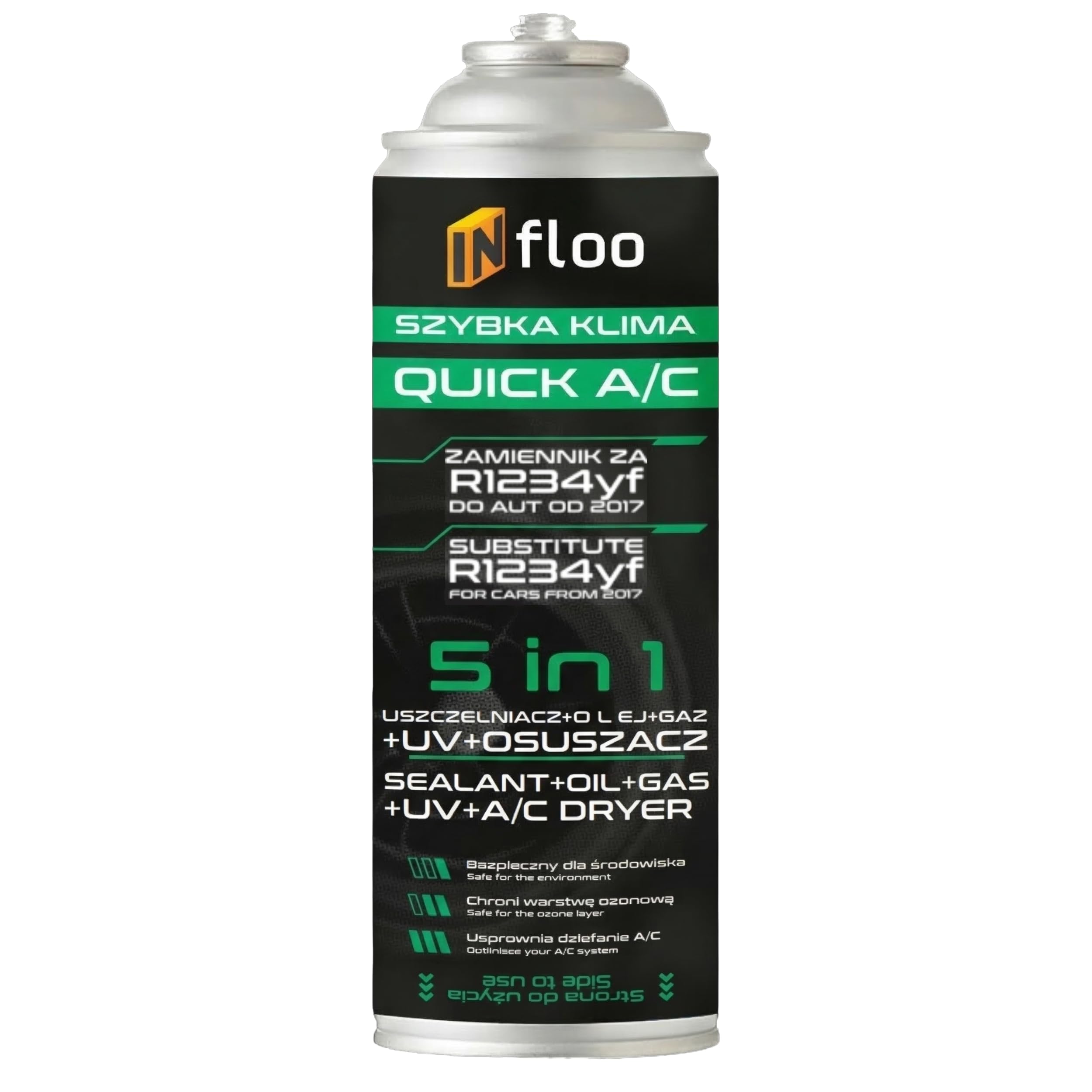 Quick A/C Sustituto de R1234yf 5 en 1 205 g | Gas + Aceite + Sellador + Tinte UV + Desecante | Kit Aire Acondicionado Coche con Manguera Manómetro LP, Linterna UV y Guantes