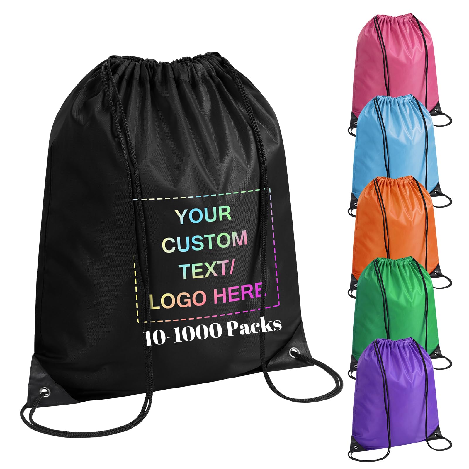 Fyore 10 Pack Personalised Drawstring Bag, Bulk Customised Logo Text Drawstring Gym Bag PE Bags Drawstring Backpack for Sports Travel Swimming Team Building