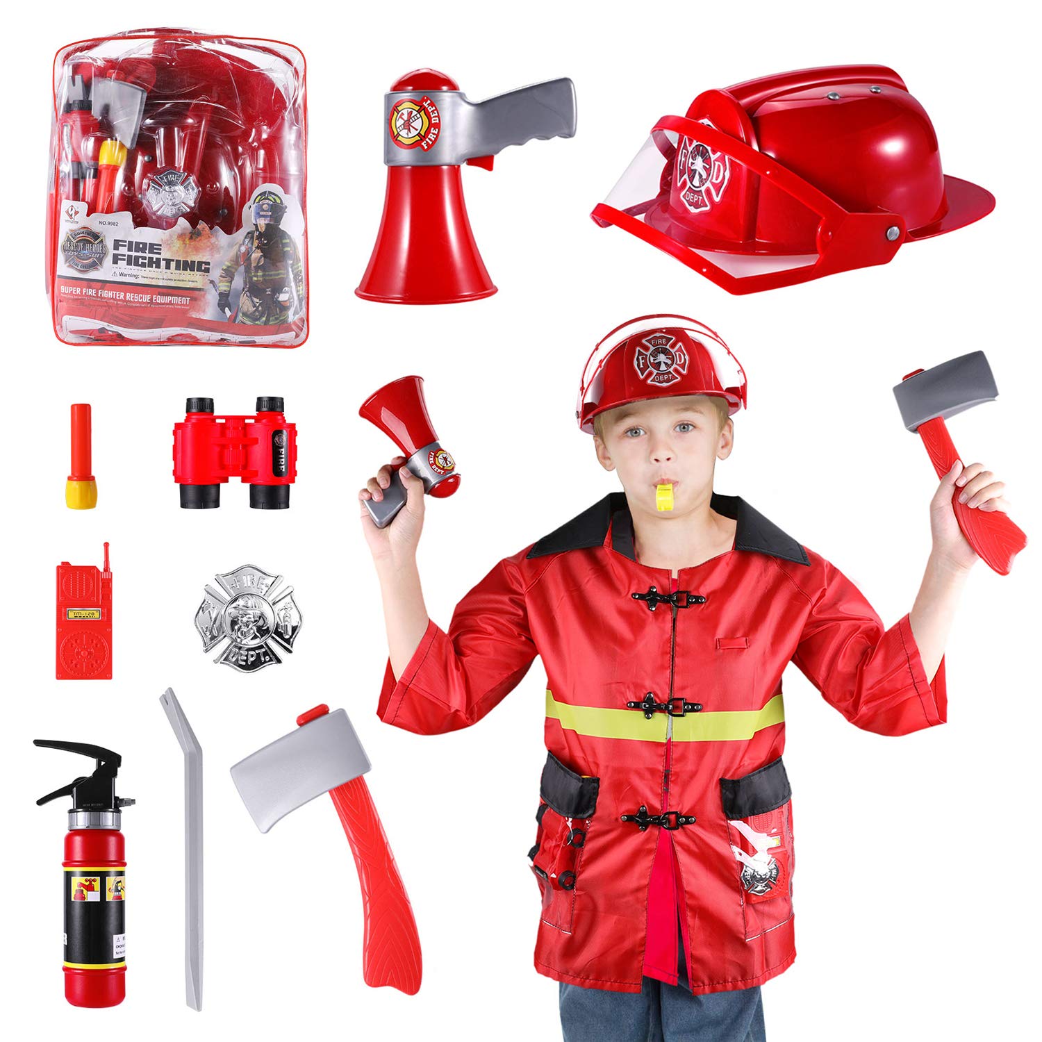 Buy Kids Fireman Dress Up Costume Set 11Pcs Fireman Firefighter