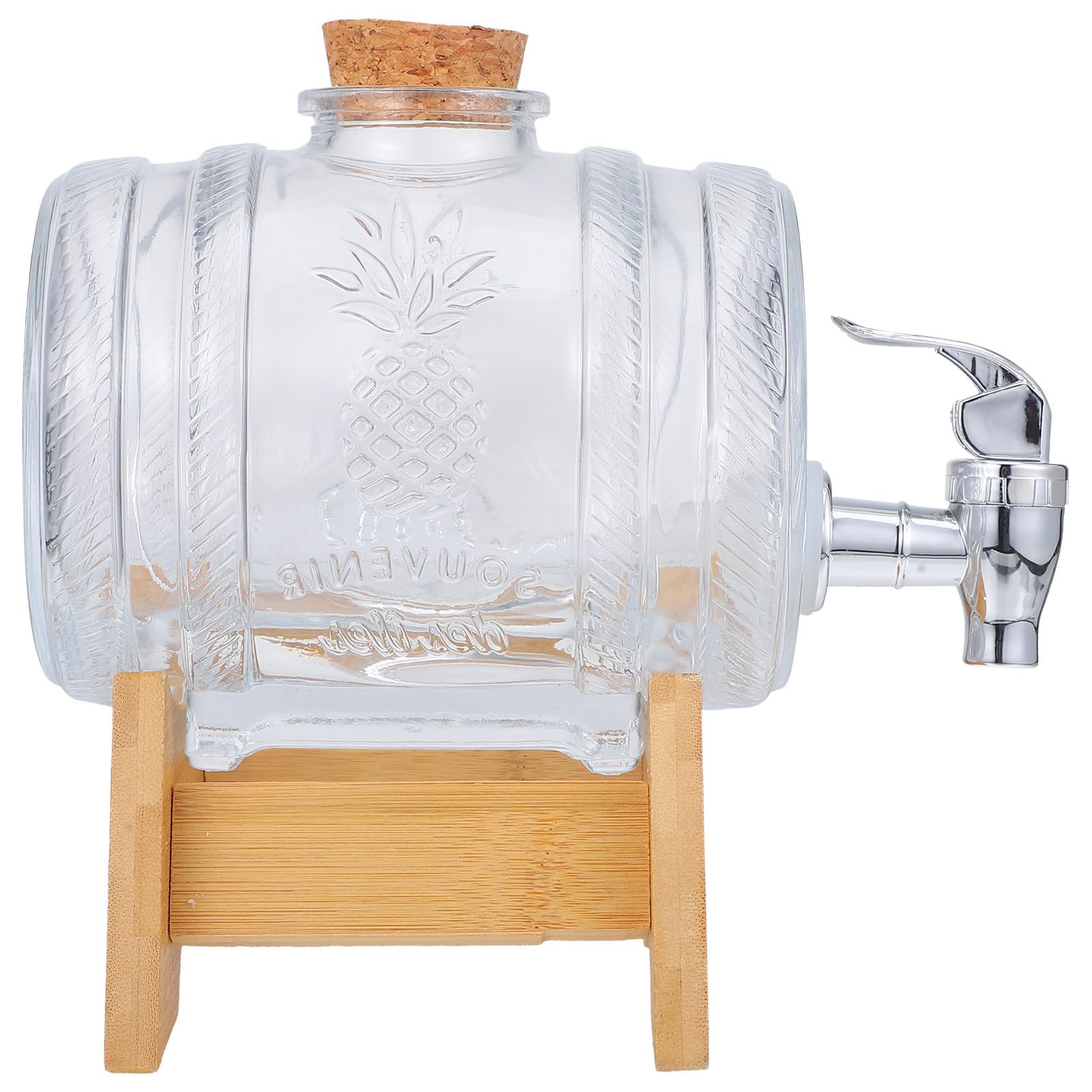 Dispensador de vino de vidrio con grifo y base de bambú, el detalle perfecto para bodas