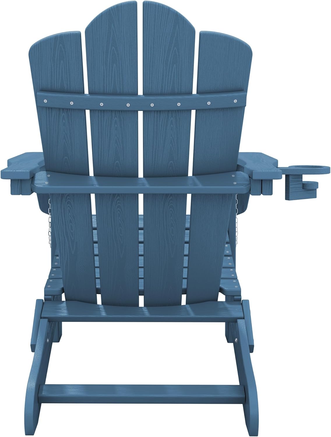 KINGYES Folding Adirondack Chair, HDPE All-Weather Patio Chairs with Cup Holder, Wooden Textured Fire Pit Chairs for Poolside, Backyard, Deck, Navy - Image 4