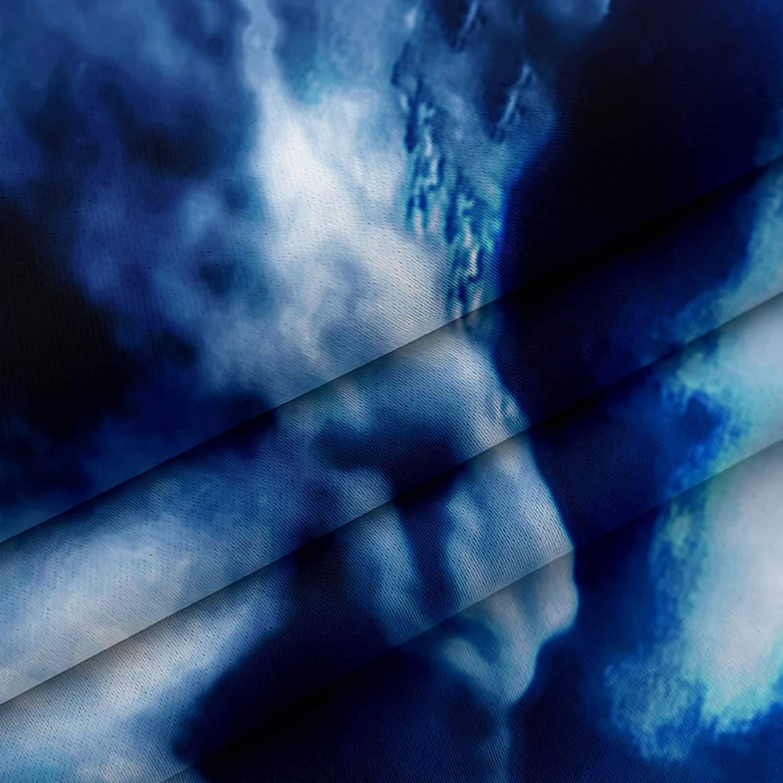 KnSam Rideau de Fenêtre Occultant à Oeillet Moderne pour Chambre Salon, 107x138CM x 2PCS, Rideau Imprimé Lune et Nuages Bleu Foncé Blanc