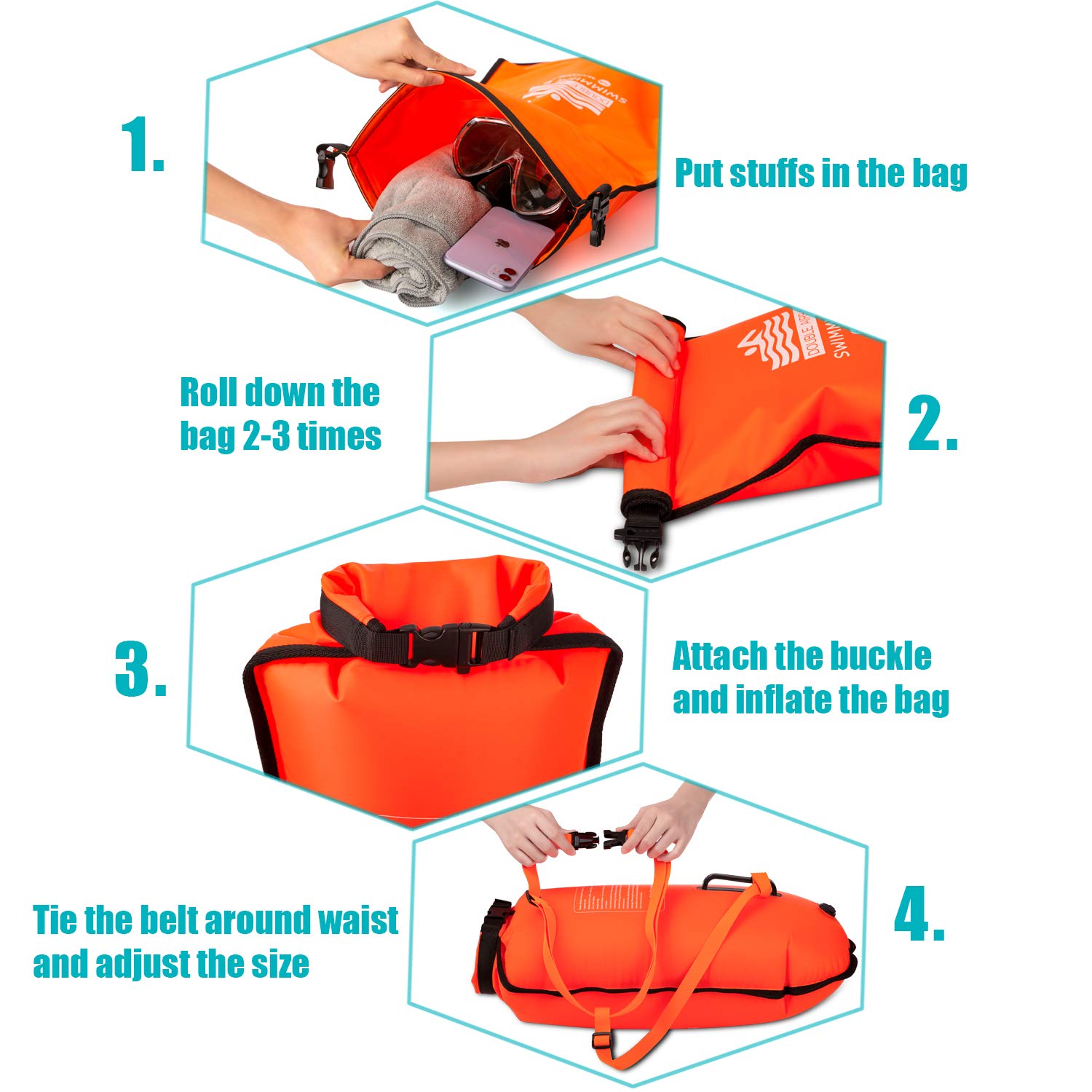 PENGDA Schwimmboje 25L Wasserdichter Trockensack Sicherheit Schwimmen Open Water und Triathlon Swimming Buoy, Swim Bubble für Kajakfahrer Freiwasser-Triathleten, Surfer, Schwimmen, Bootfahre
