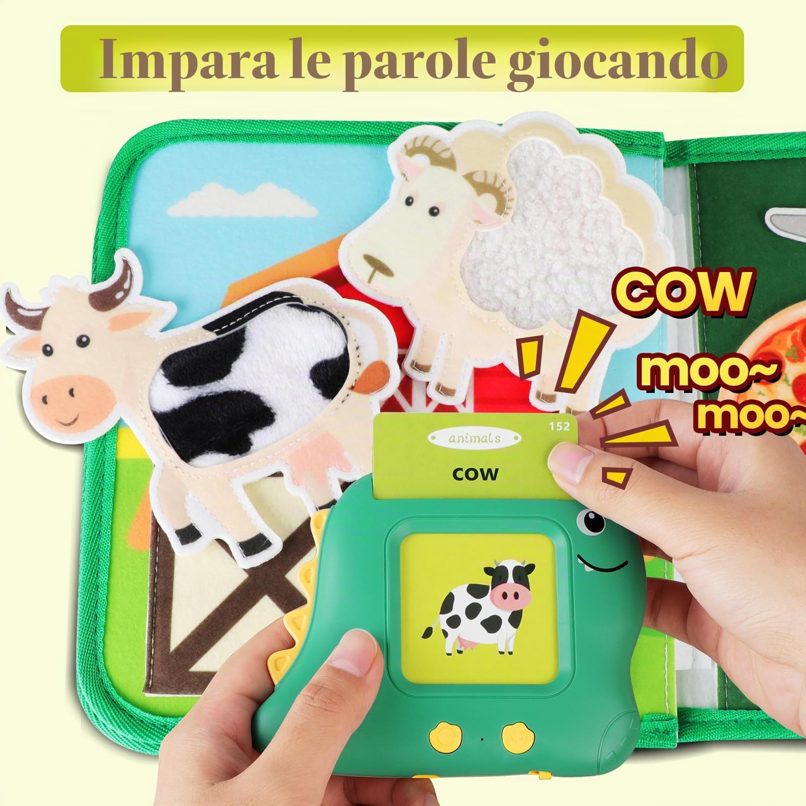 Busy Book with Talking Flash Cards per Bambini Piccoli Farm Busy Board Giocattolo Montessori per Bambini di 1 2 3 Anni Attività di Apprendimento Prescolare Giocattoli da Viaggio（Versione inglese）