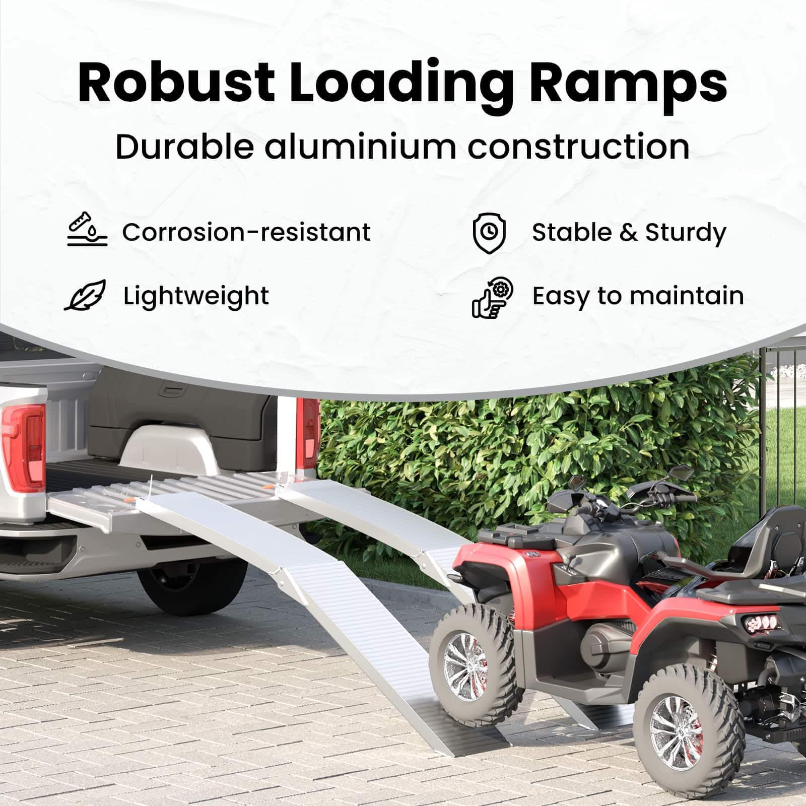 vidaXL Rampa de Motocicleta 680 kg 2 pcs Plateado 205 x 28 x 5 cm, Rampa de vehículo eficiente, Carga Liviana, Aluminio Duradero, solución portátil y Plegable