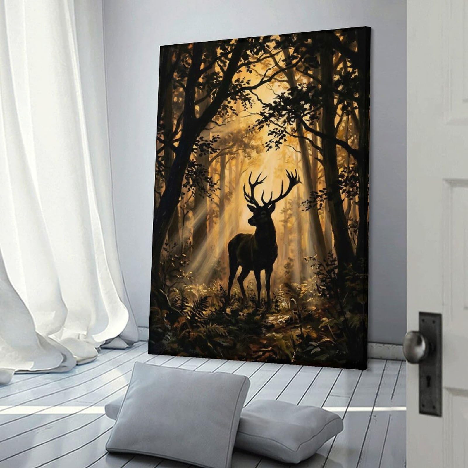 Junmoney Room Decor Wall Art Majestic Stag in Sunlit Forest, 20x30inch(50x75cm), for Wall Displays, Bedrooms Or Room Updates, An Easy Match for Collected Prints