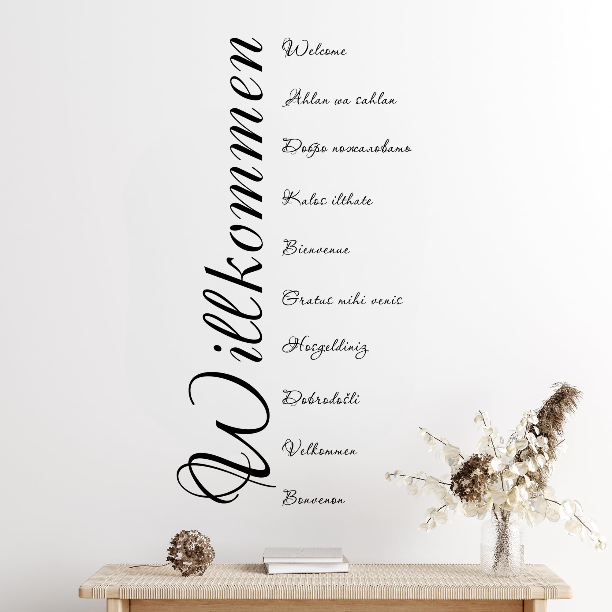 A417 Wandtattoo 'Willkommen' (60x18 Cm) – Selbstklebend, Rückstandslos Entfernbar, 40 Farben & 5 Größen