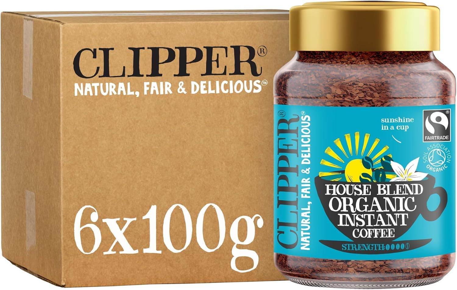 Clipper House Blend Organic Arabica Instant Coffee | 6 x 100g Jars | Bulk Buy for Home & Catering | Gourmet Coffee | Sustainable Fairtrade Coffee by Clipper Teas | Ethically Sourced & Eco Conscious