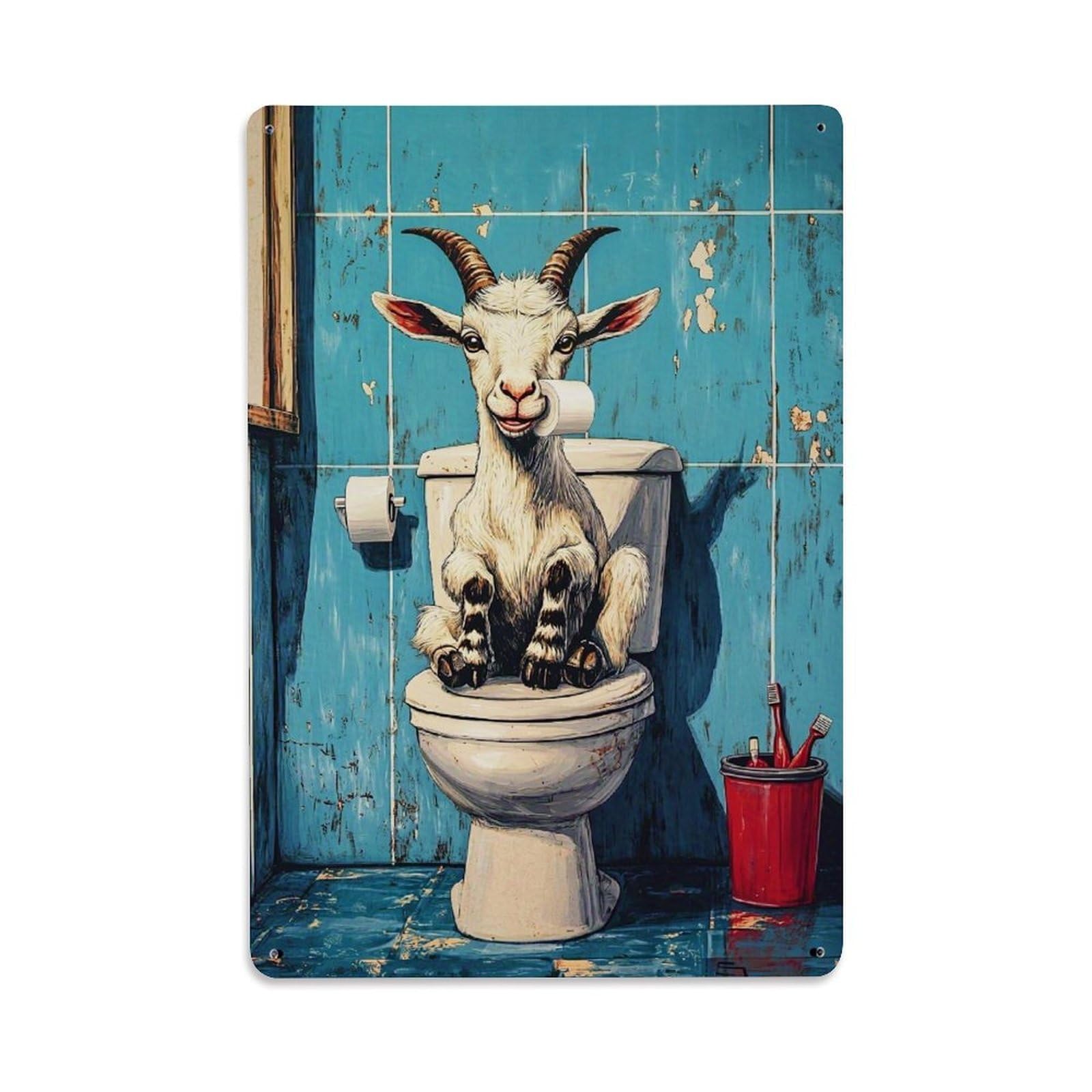 Jdfenggu Vintage Goat On Toilet With Paper Retro Metal Tin Sign, Decor Art Poster For Bar, Home, Man Cave, Kitchen, Laundry Room Gift 8X12inch
