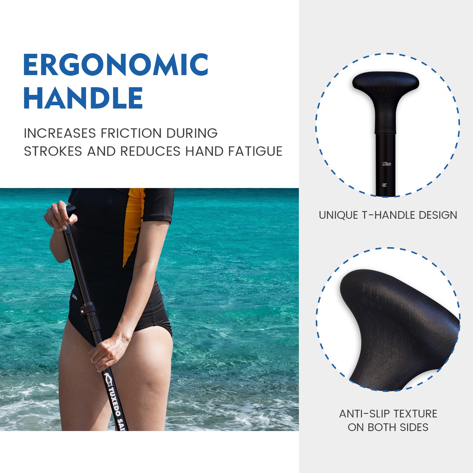 Tuxedo Sailor Sup Paddles - Adjustable Stand Up Paddle 3 Piece or 4 Piece Floating Alloy Portable Paddle Board Paddles - Lightweight & Floating oars - Durable and Packable - Efficient Padding