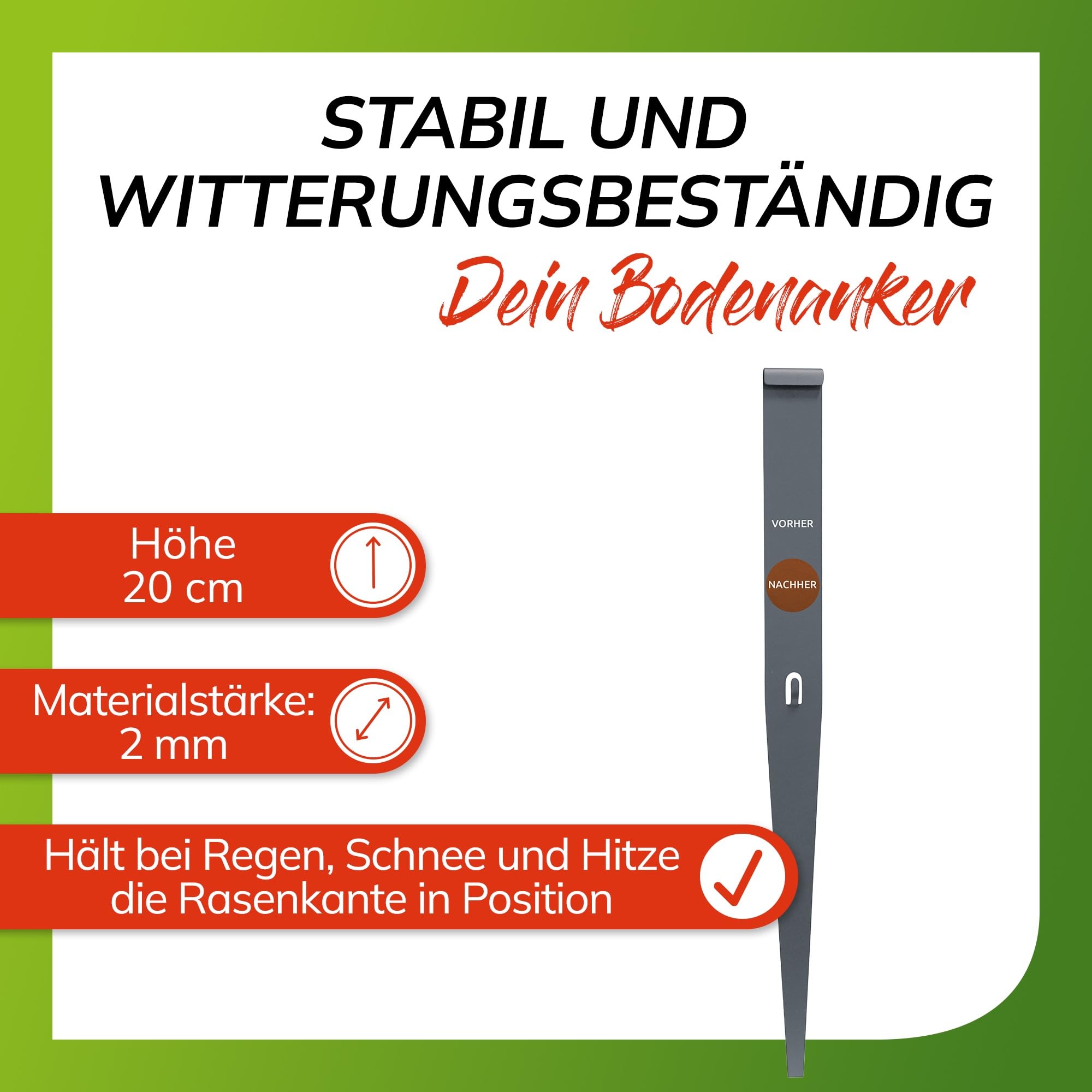 bellissa Bodenanker-Fixierung Rasenkanten 20er-Set Cortenstahl 20 cm | Robuster Erdspieß feuerverzinkt für zusätzliche Stabilisierung von Beetabgrenzungen, Beeteinfassungen & Beetbegrenzung