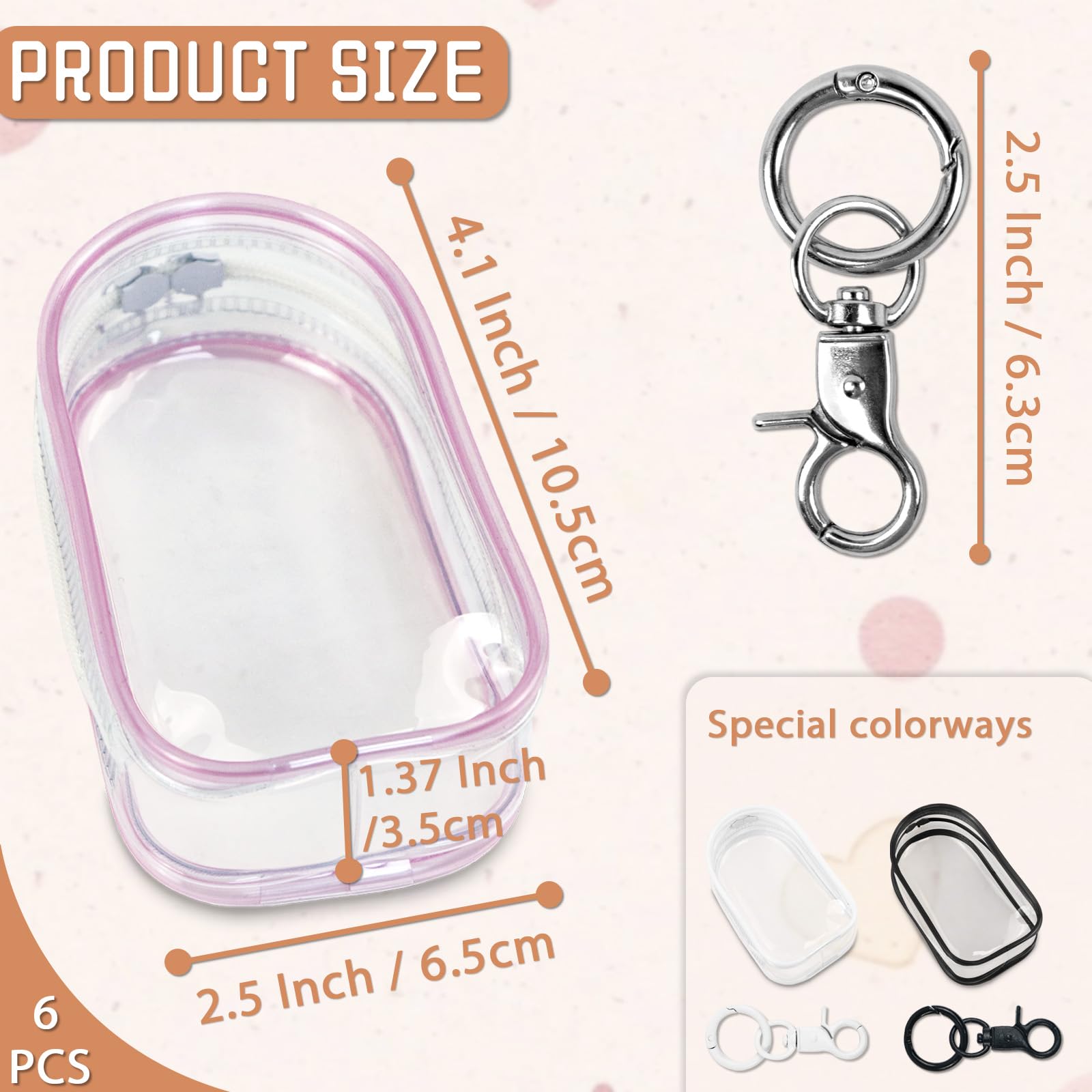 NEETUE 6 Pcs Clear Figure Display Bag with Keychain, Zipper Clear Display Case, Ball Portable Mini Doll Pouch, Figures Display Case For Figures Collectibles (Multicolour)