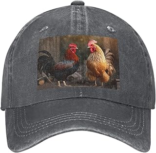Rooster and Chicken Vintage Washed Baseball Cap Golf Dad Hat Adjustable Denim Trucker Hats for Women Men