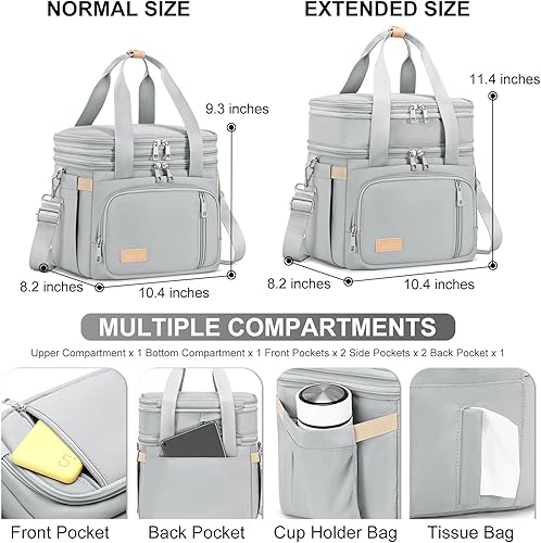 Miniatura 5 de MAPLELILY Bolsa de almuerzo para hombres y mujeres, lonchera aislada de doble cubierta, doble compartimento, a prueba de fugas, bolsa de almuerzo