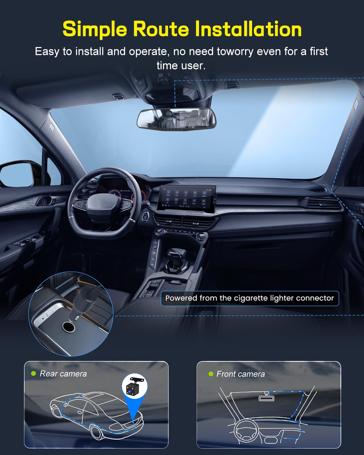 NHOPEEW 1080P Dash Cam con specchio e schermo da 4,5 pollici - Telecamere anteriori e posteriori Supporta registrazione in loop Controllo dell'esposizione della linea di retromarcia Visione notturna