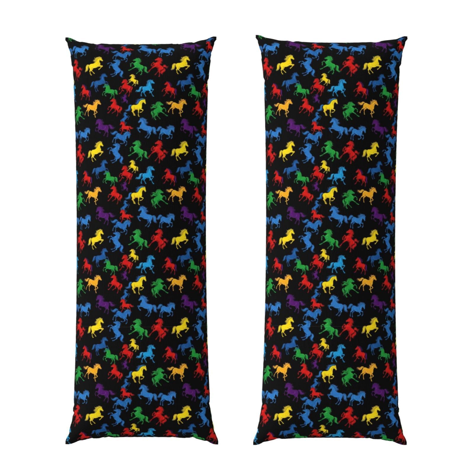 Body Pillow Cover 20x54 Inch, Black Colorful Horses, Silky Soft Long Pillowcase with Hidden Zipper, Wrinkle Resistant Cushion Case for Couch Bed Home