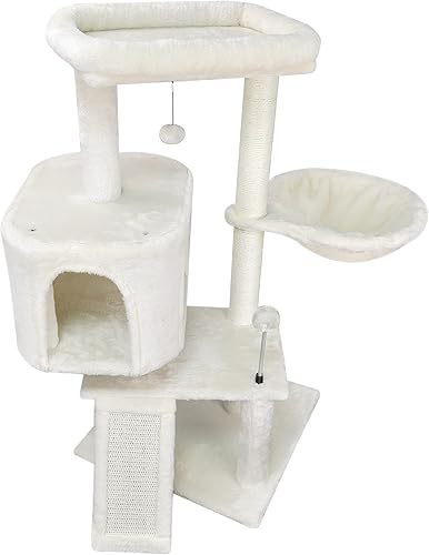Miniatura 2 de Wiki Árbol para gatos de 36.23 pulgadas de altura con hamaca colgante de condominio para gatos y bolas de resorte, color beige