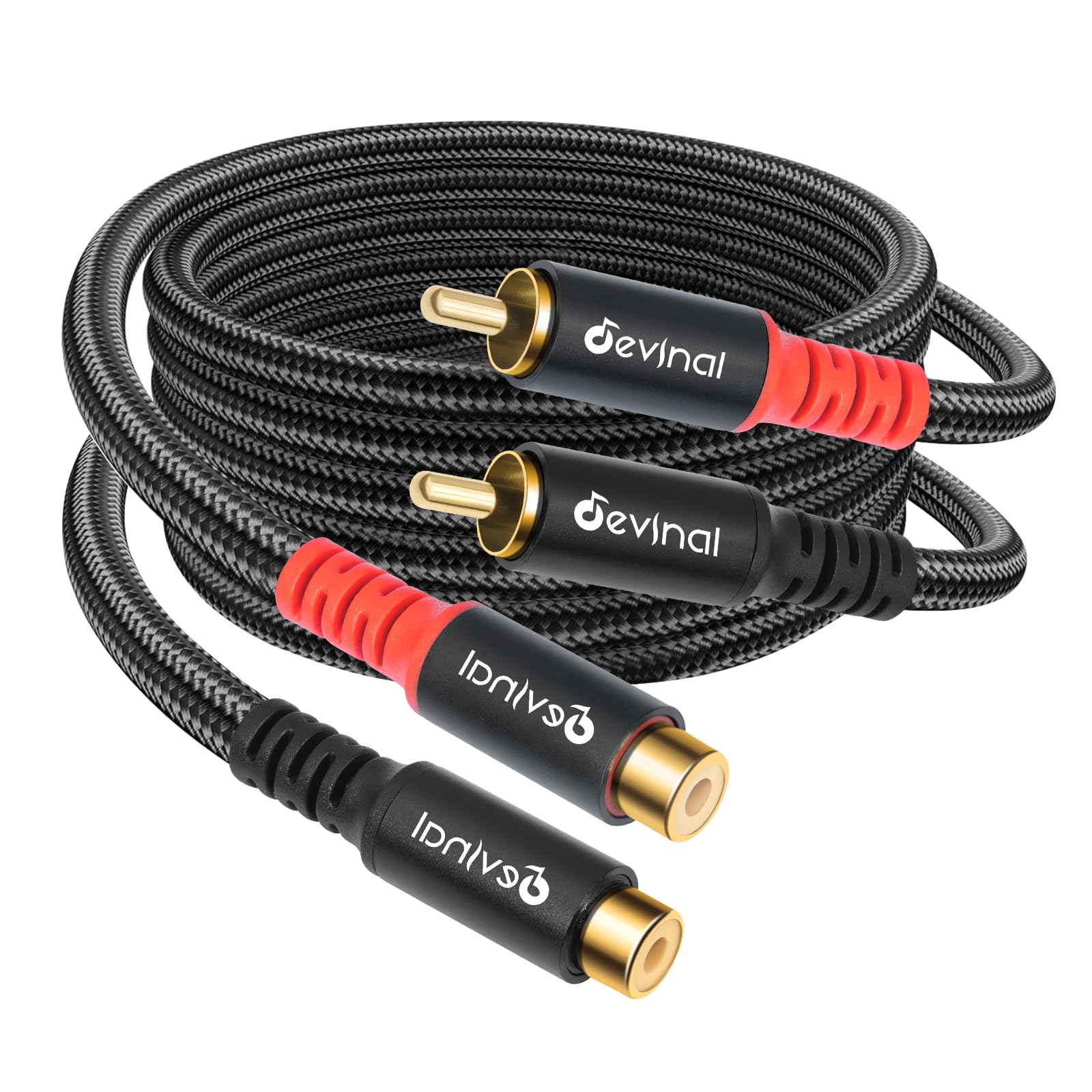 evinal RCA Female to Male Extension Cable - Premium Audio Extender Cord for High Sound Quality & Durability, Compatible with Home Theater, TV, Soundbar - 6.6ft/2m