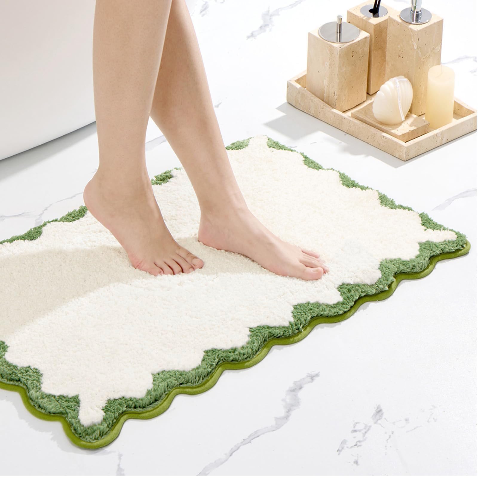 Amazon.com: ORTIGIA Scalloped Green Bath Mat Non Slip Washable for Amazon.com: ORTIGIA Scalloped Green Bath Mat Non Slip Washable for
