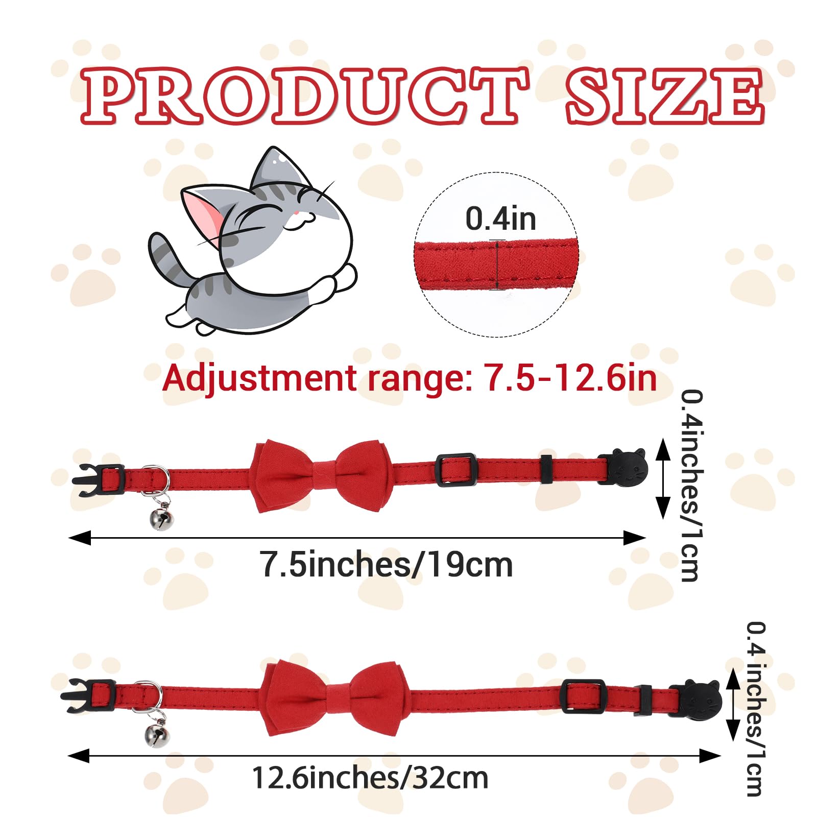 2pcs Velvet Bowtie Cat Collar with Bell, Adjustable Breakaway Cat Collars Kitten - Image 2