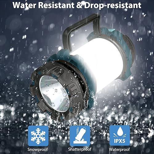 Miniatura 2 de Paquete de 2 linternas de campamento, luz LED para acampar al aire libre, linternas recargables con 1000 lm, 6 modos, banco de energía de 4000 mAh,