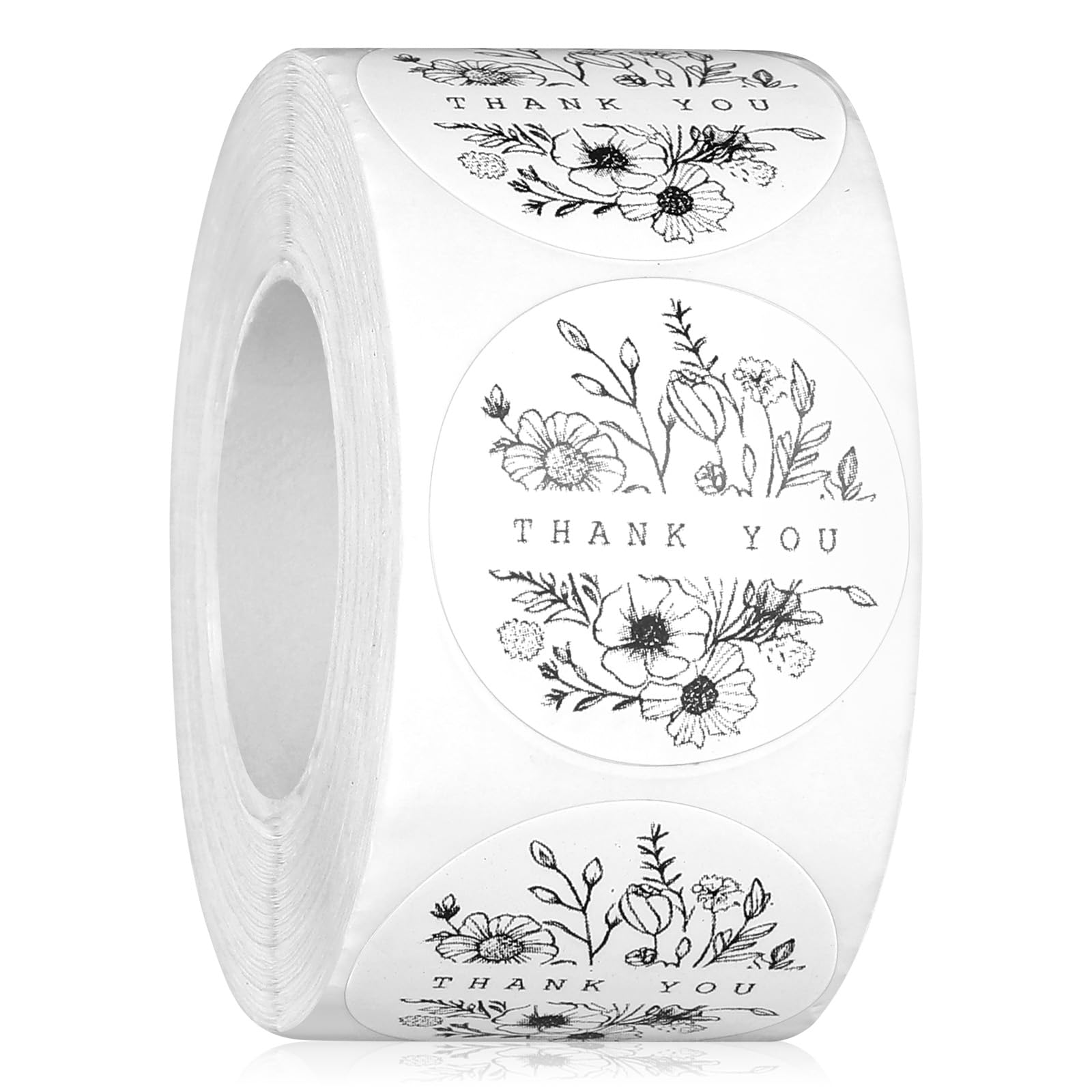 500 Pcs Thank You Stickers Roll Round Envelope Seals with Line Art Floral Design for Cards Gifts Packages Party Favors Scrapbooking and Small Business Packaging, 1 Inch
