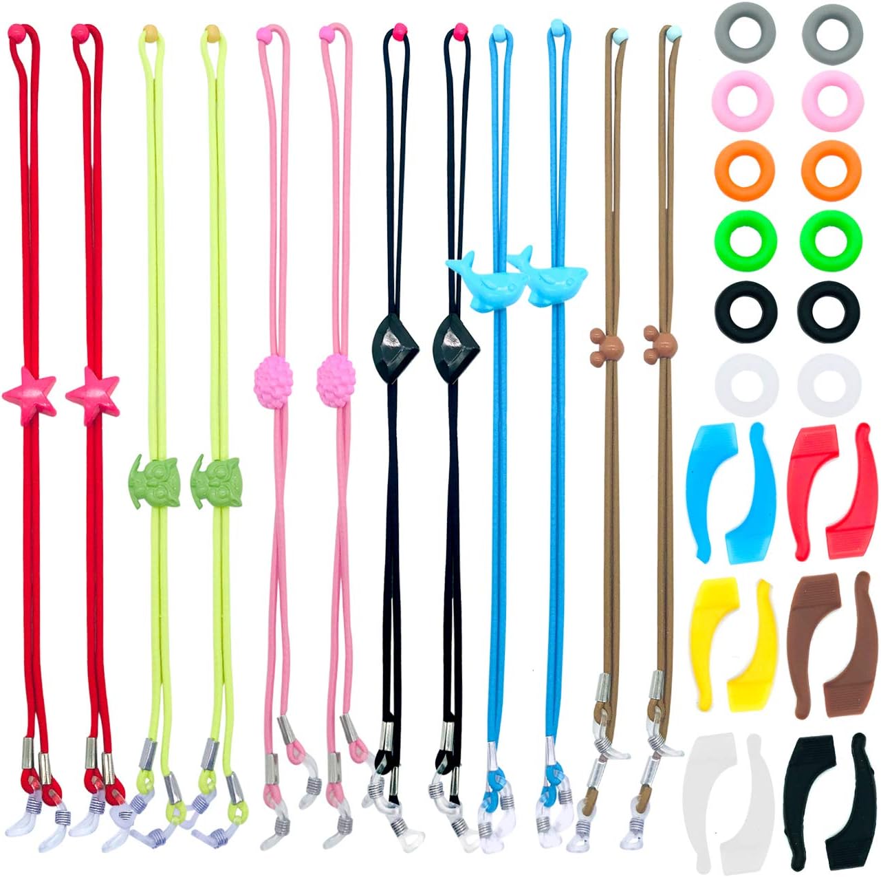 12 Pieces Kids Eye Glasses Strap,with 12 Pair Silicone Ear Grip Holder,Adjustable Anti-slip Eyeglass Retainer Hooks for Sports Sunglasses Boys Girls Multicoloured