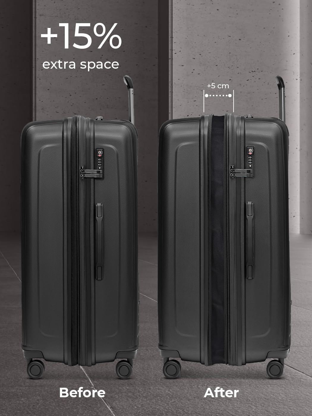 REDOLZ Essentials 14 Valigia grande espandibile | 52 x 34 x 77 cm | Trolley con piega elastica da 123 a 140 litri | ultraleggero solo 4,4 kg