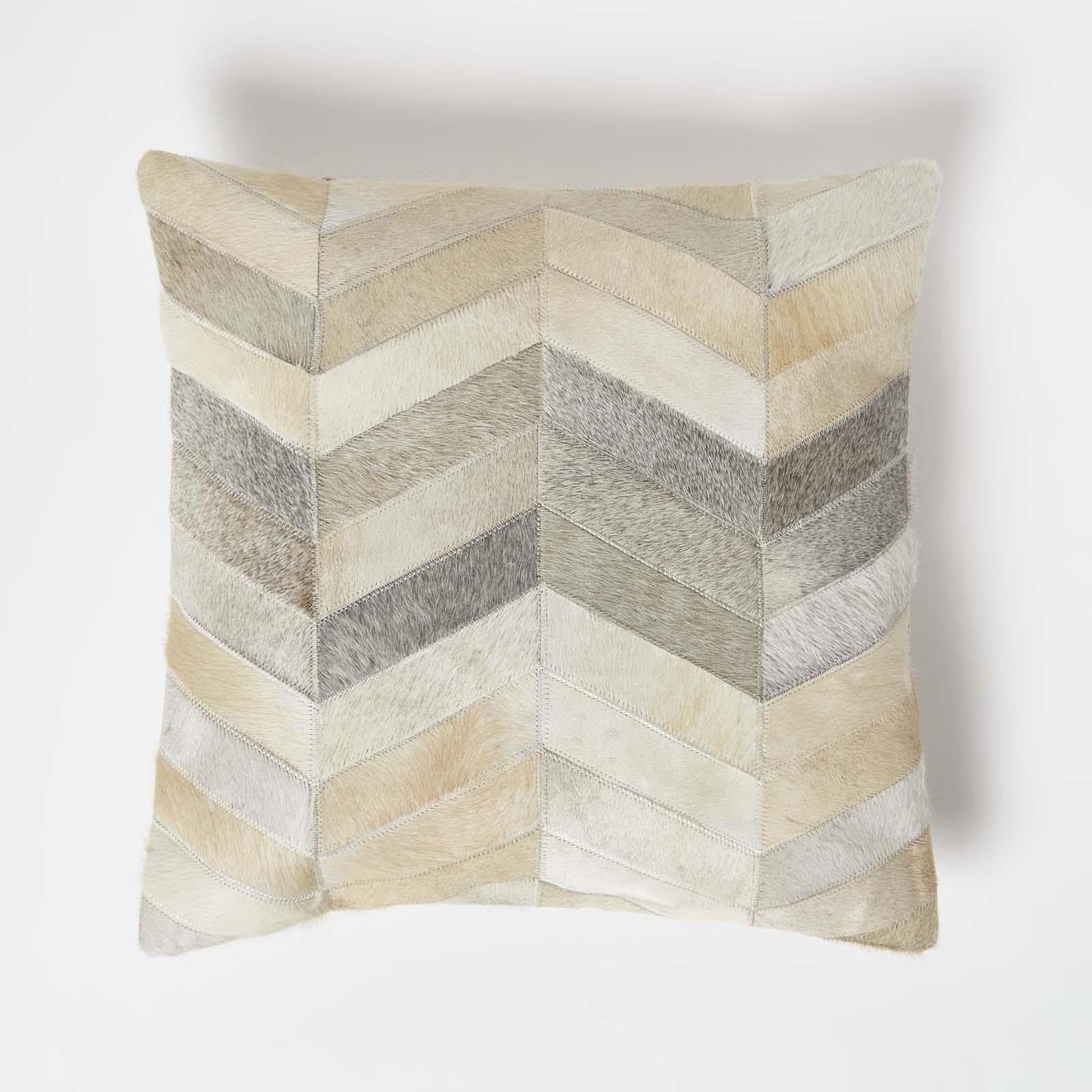 B&Q -  Chevron Cream & Grey Leather Cushion 45 X 45 Cm