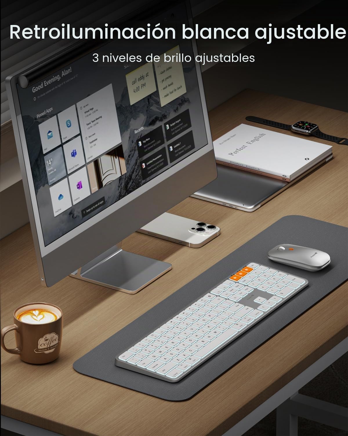 ProtoArc - Mouse con Teclado Bluetooth retroiluminado para Mac, KM100-A, Teclado inalámbrico ultradelgado para Mac, Recargable