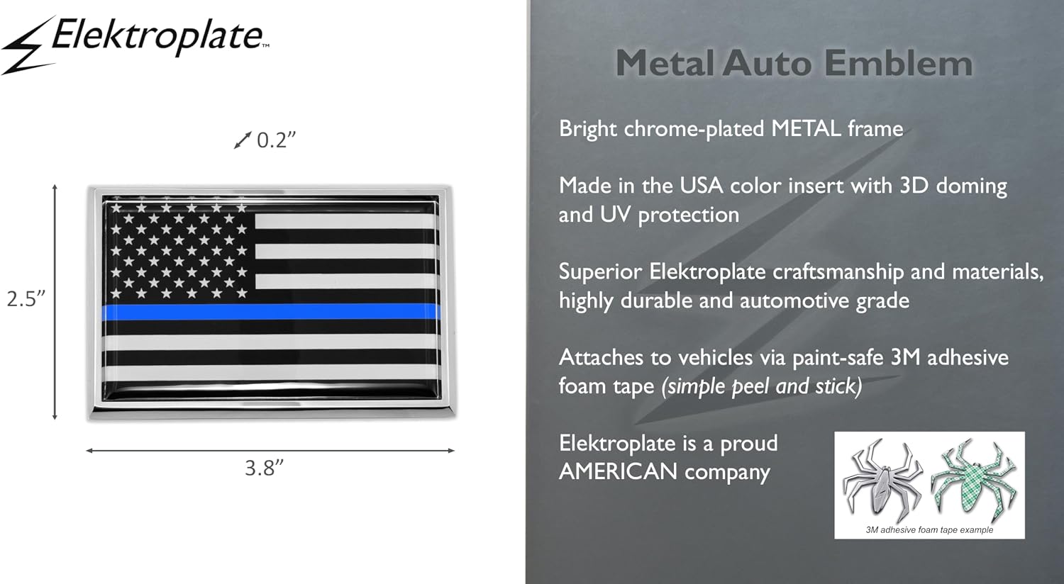 Elektroplate Police Thin Blue Line USA Flag Chrome Medium Car Emblem image 5