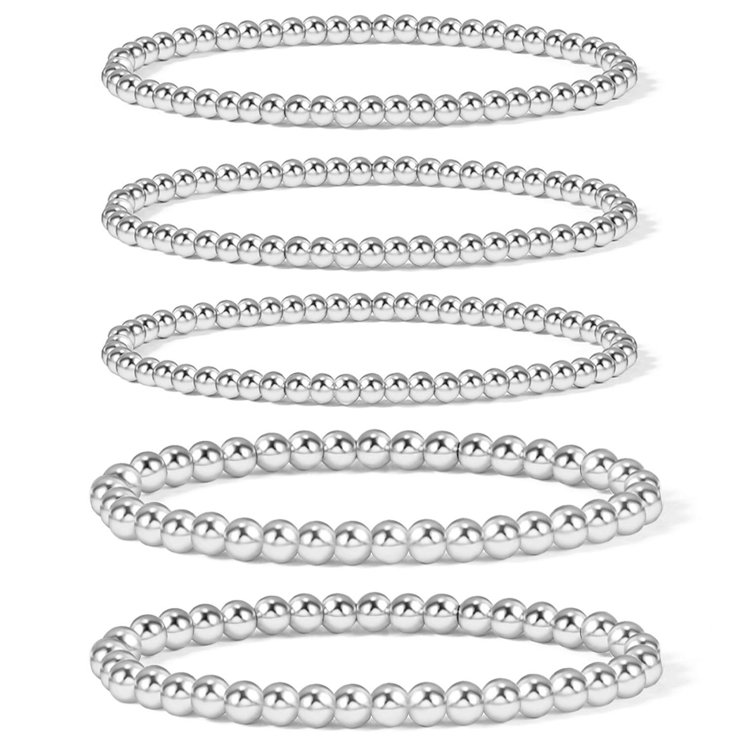 baduBadu Gold Bead Bracelet for Women 14K Gold Plated Bead Ball Bracelet Stretchable Elastic Hypoallergenic Bohemian Stackable Bracelet