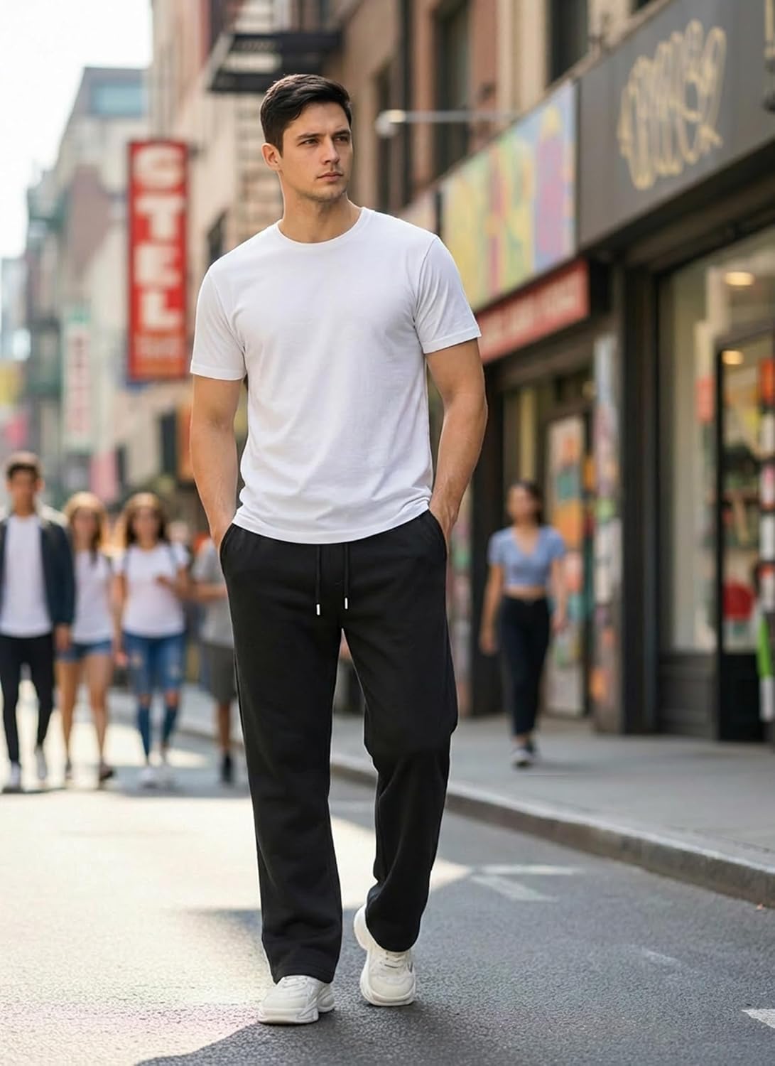 Mens Baggy Sweatpants Wide Leg Jogging Casual and Drawstring Open Bottom Sports Pants with Pockets - Image 6