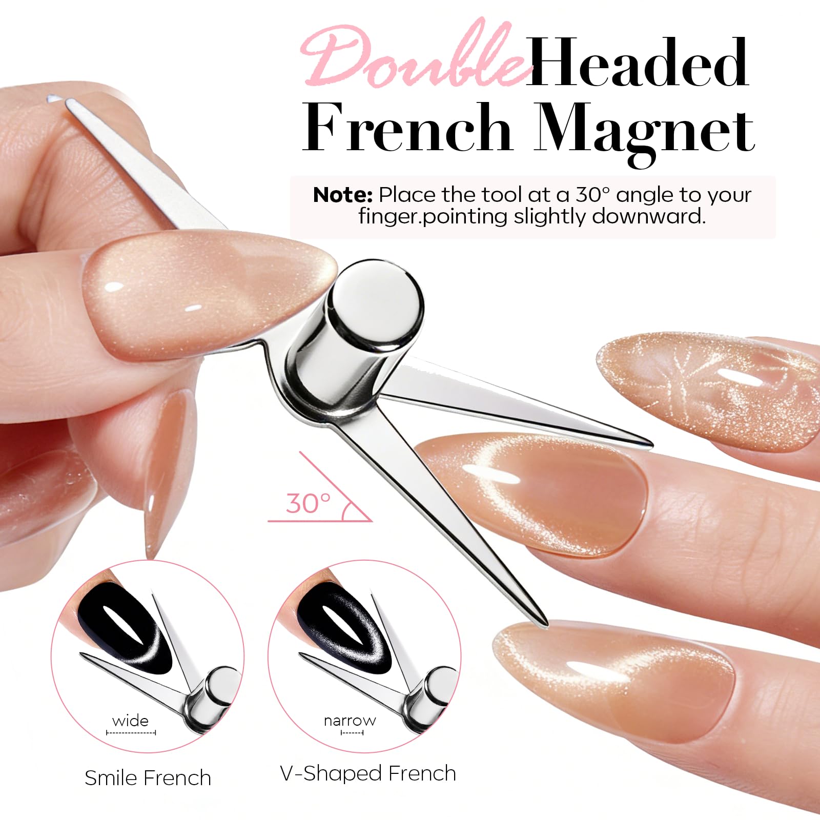 AzureBeauty Magnes kocie oko narzędzia do zdobienia paznokci - 14 szt. potężny żelowy lakier do paznokci Cateye narzędzia magnetyczne - serce / francuskie / czarne otwory magnetyczne sztyfty, DIY