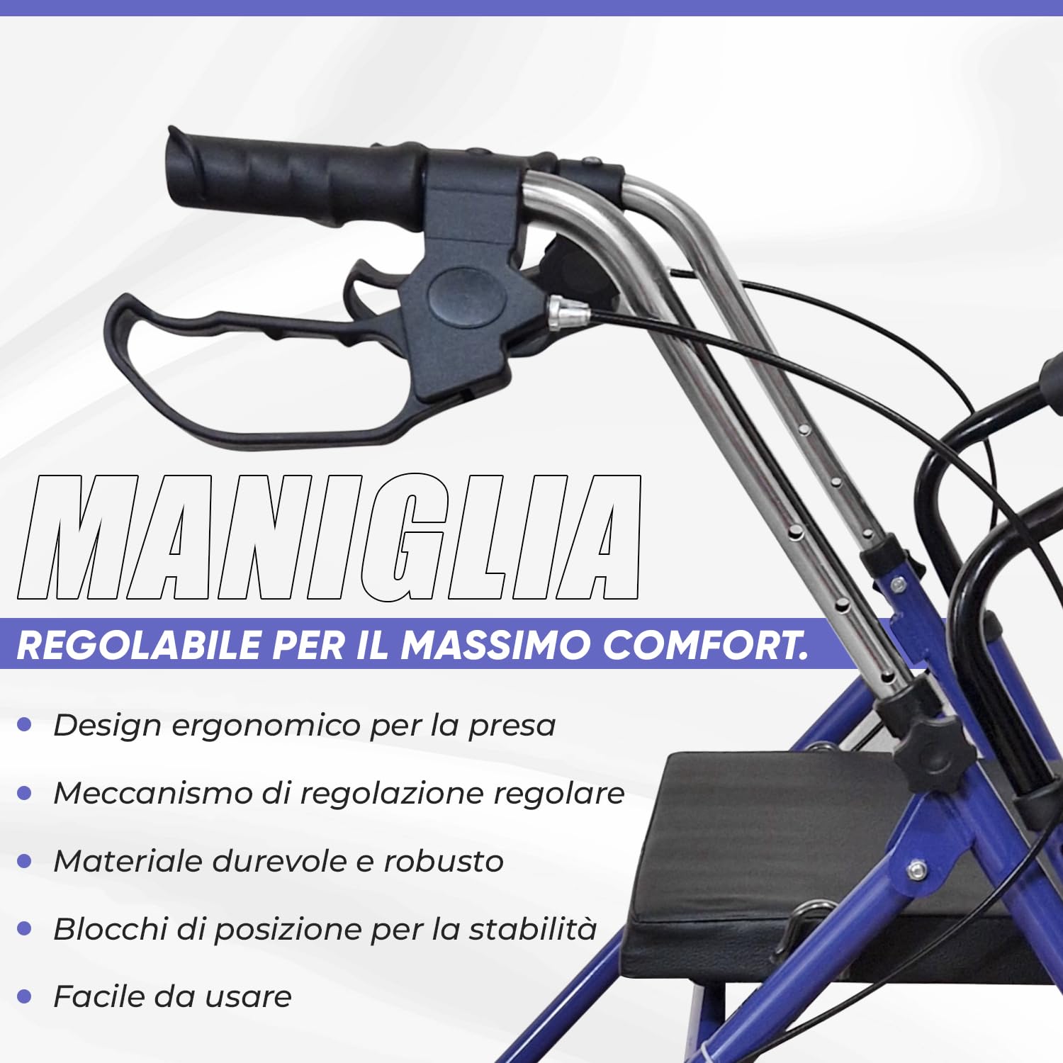 Deambulatore per Anziani ultra Leggero Pieghevole in Alluminio Regolazione Altezza - Sedile Imbottito Blu
