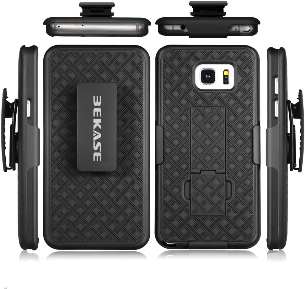 Galaxy Note 5 Case, BEKASE (TM) Hard Shell Holster Combo Matte Finish Protective Slim Case for Samsung Galaxy Note 5 with KickStand & Locking Belt Swivel Clip (Black)