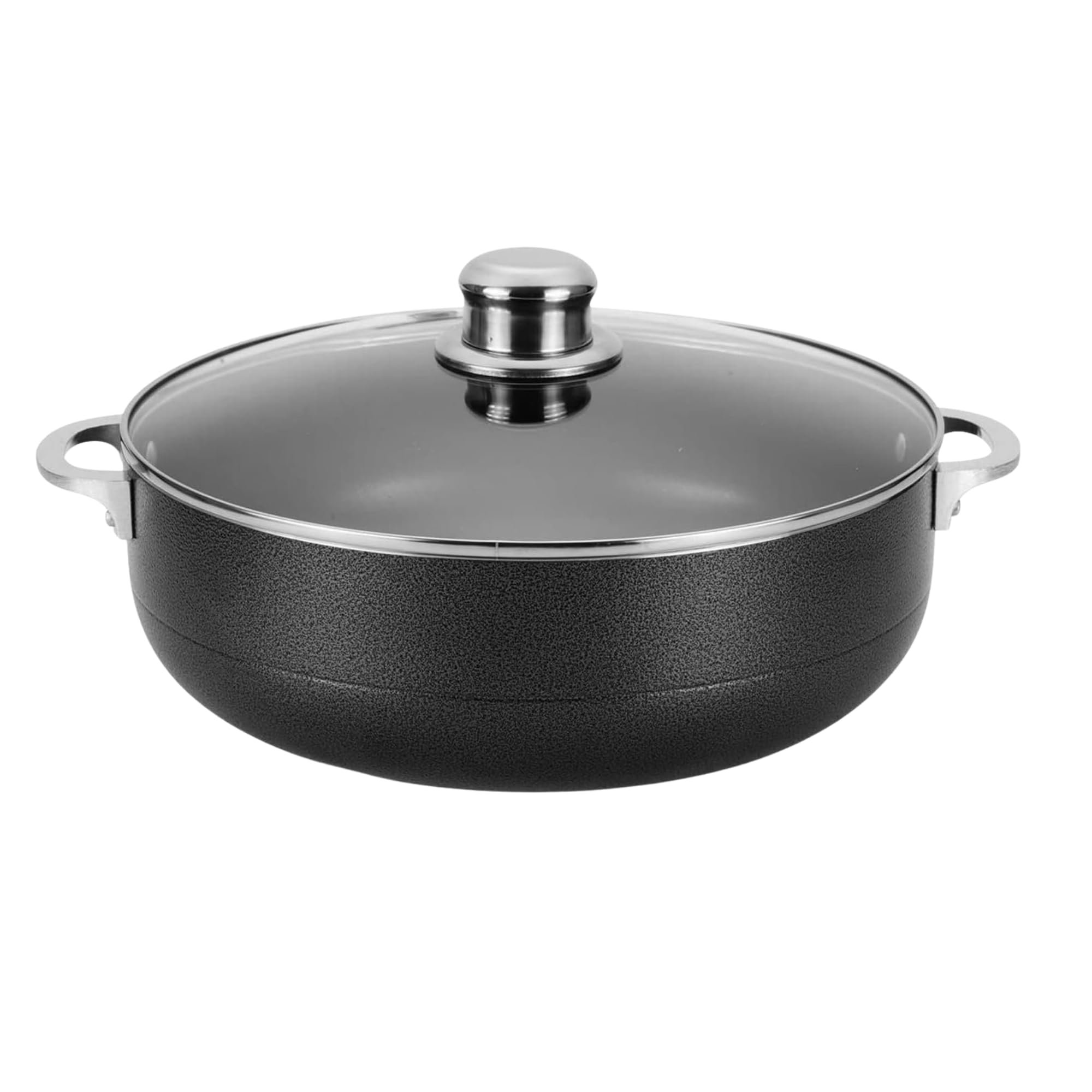 Alpine Cuisine 11-Quart Nonstick Aluminum Caldero Pot with Glass Lid & Riveted Handle | Heavy-Duty Cookware for Large Servings of Stew & Rice | Easy Clean, Black