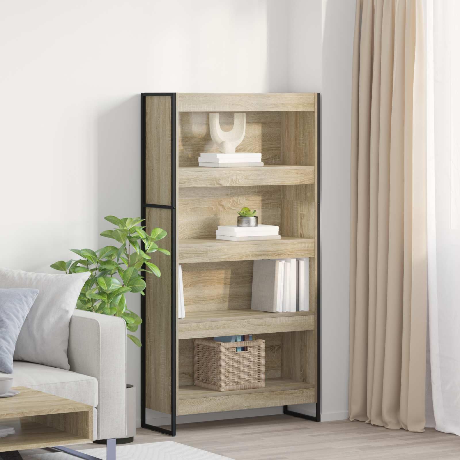 Sonoma regał na książki, zestaw 2 sztuk, 80 x 30 x 155 cm, materiał drewnopochodny, przemysłowy regał stojący do salonu, biura, sypialni, trwały regał na książki