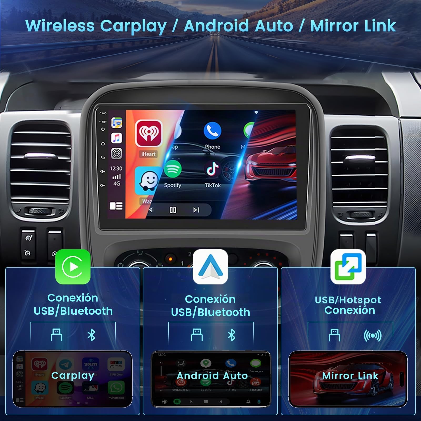 9" Radio Coche para Renault Trafic 2014-2023/Opel Vivaro 2014-2019 2+64G