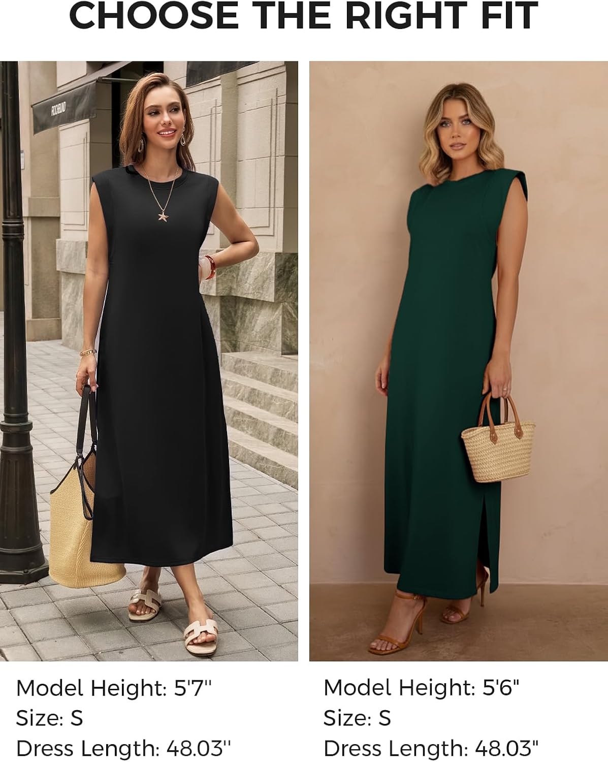 Wenrine Womens Maxi Dress Casual Sleeveless Crewneck Side Slit Loose Vacation Summer Dresses with Pockets - Image 6