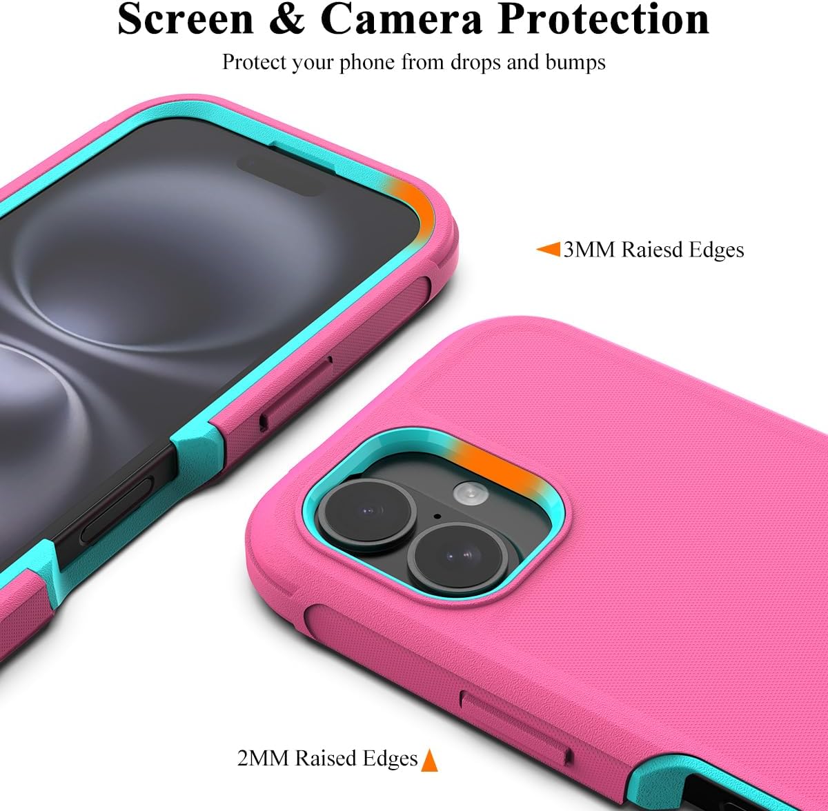 MMHUO Designed for iPhone 16 Case,3 Layers Military Grade Full Body Protection,[Without Screen Protector][Dustproof Port Protection] Shockproof Rugged Non Slip Hard Cover for iPhone 16,Rose/Green - Image 7