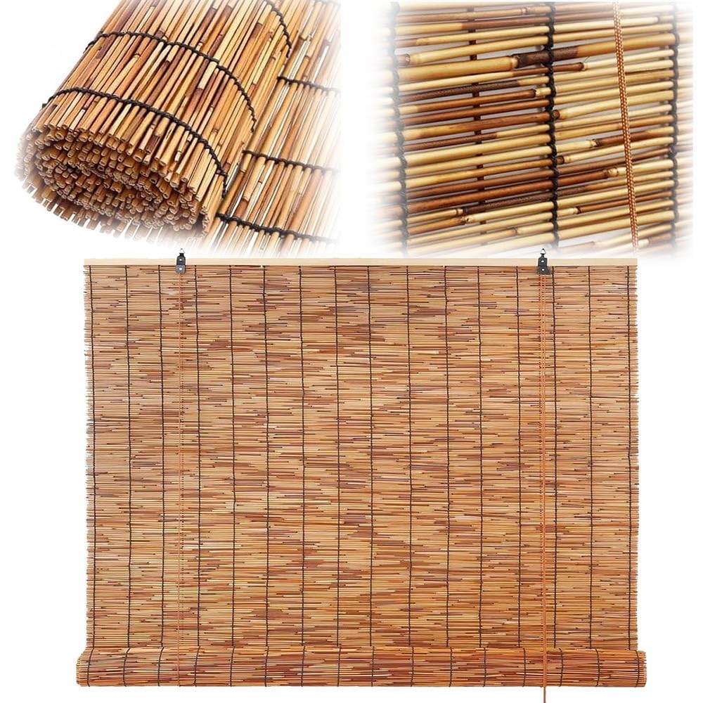 ZYXQQJ Natural Bamboo Roll Up Blinds Light Filtering Roller Blinds Outdoor Shade Hand-Woven Reed Curtain For Door Patio Porch Partition(W120xH180cm/47x71in)