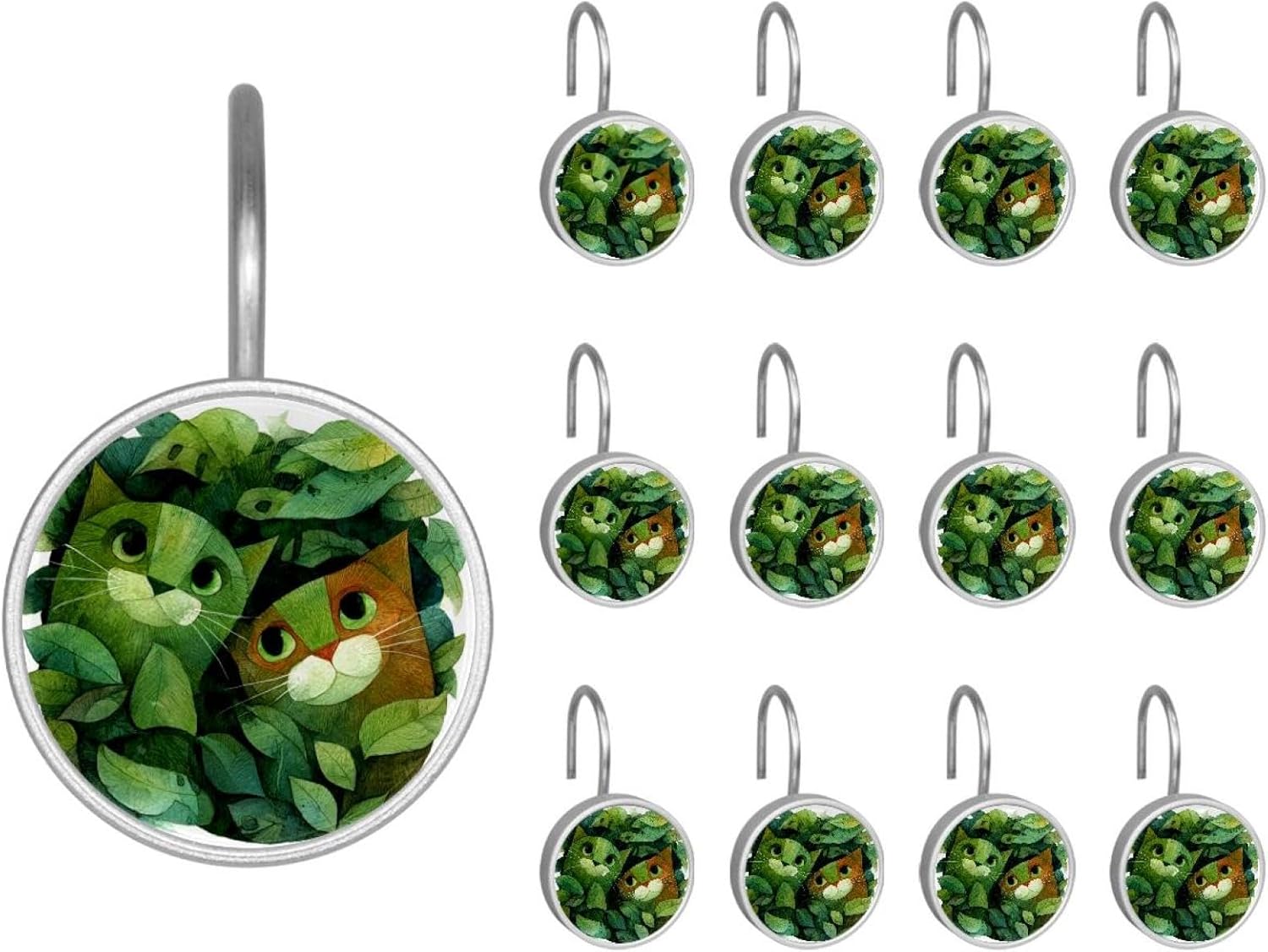 Halloween Cats (1) Rolling Shower Curtain Hooks,Clear Crystal Glass Art Decorative Stainless Bath Bathroom Set 12 Pcs