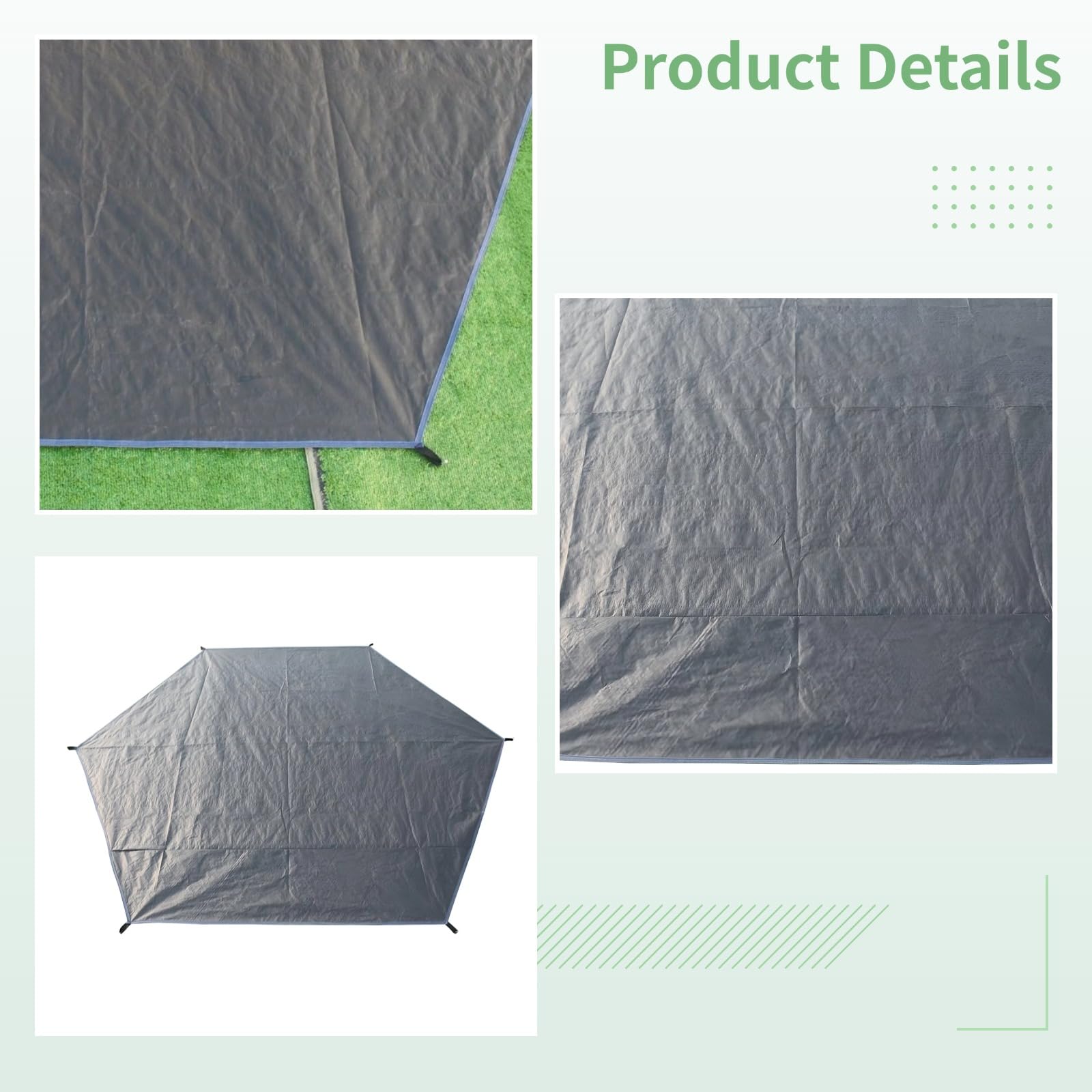 Large Pe Waterproof Ground Mat, 129.9 X 129.9 Octagonal Camping Tarp with Tie Strings for Easy Setup