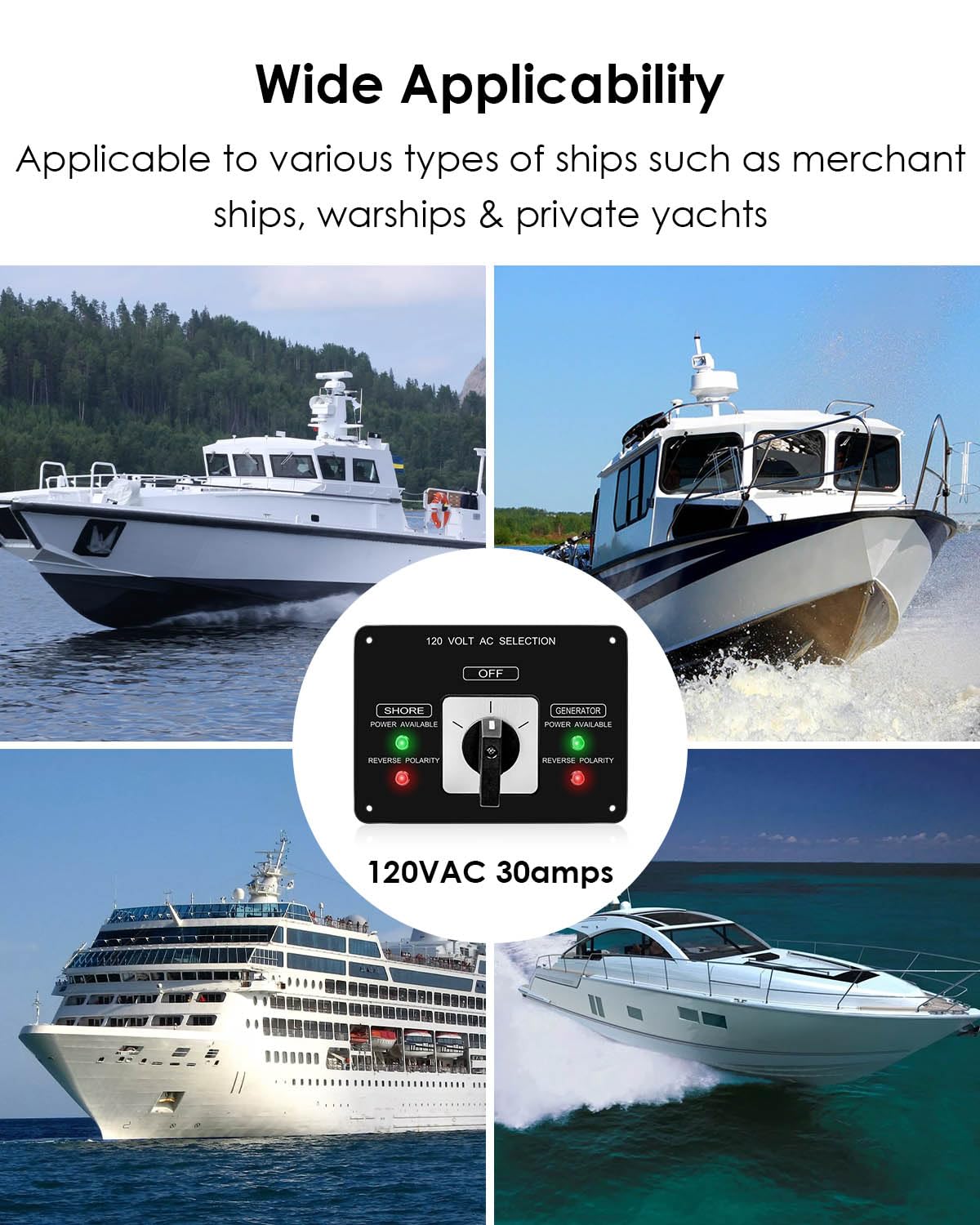 AC Rotary Switch Panel 2 Position with Reverse Polarity LED Indicator Light, 120V 30A Rotary Selector Switch for Boats Ships RVs Yachts