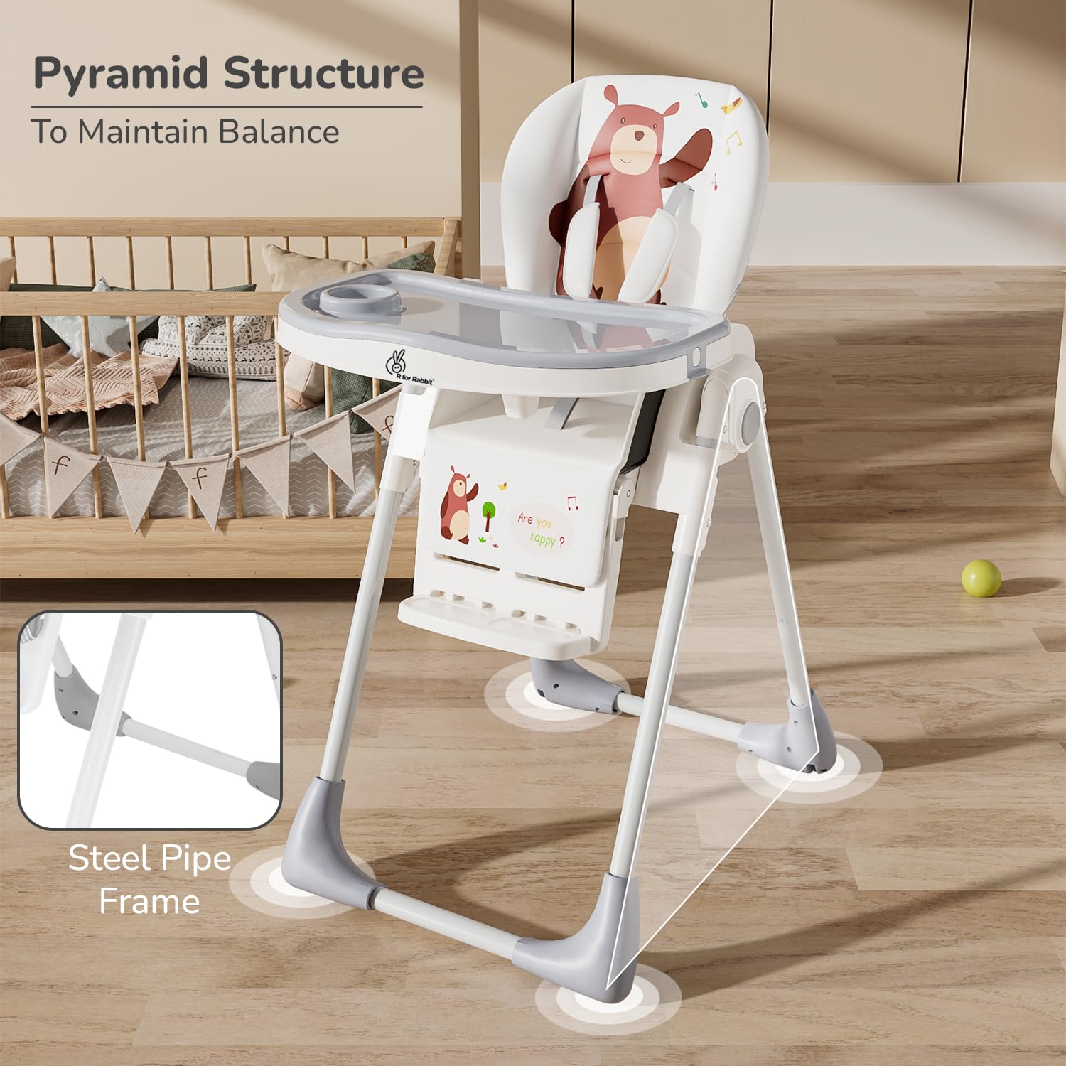 R for Rabbit Marshmallow Lite Baby Feeding High Chair for Babies, 6 Levels Smart Baby Feeding High Chair (Grey) 2