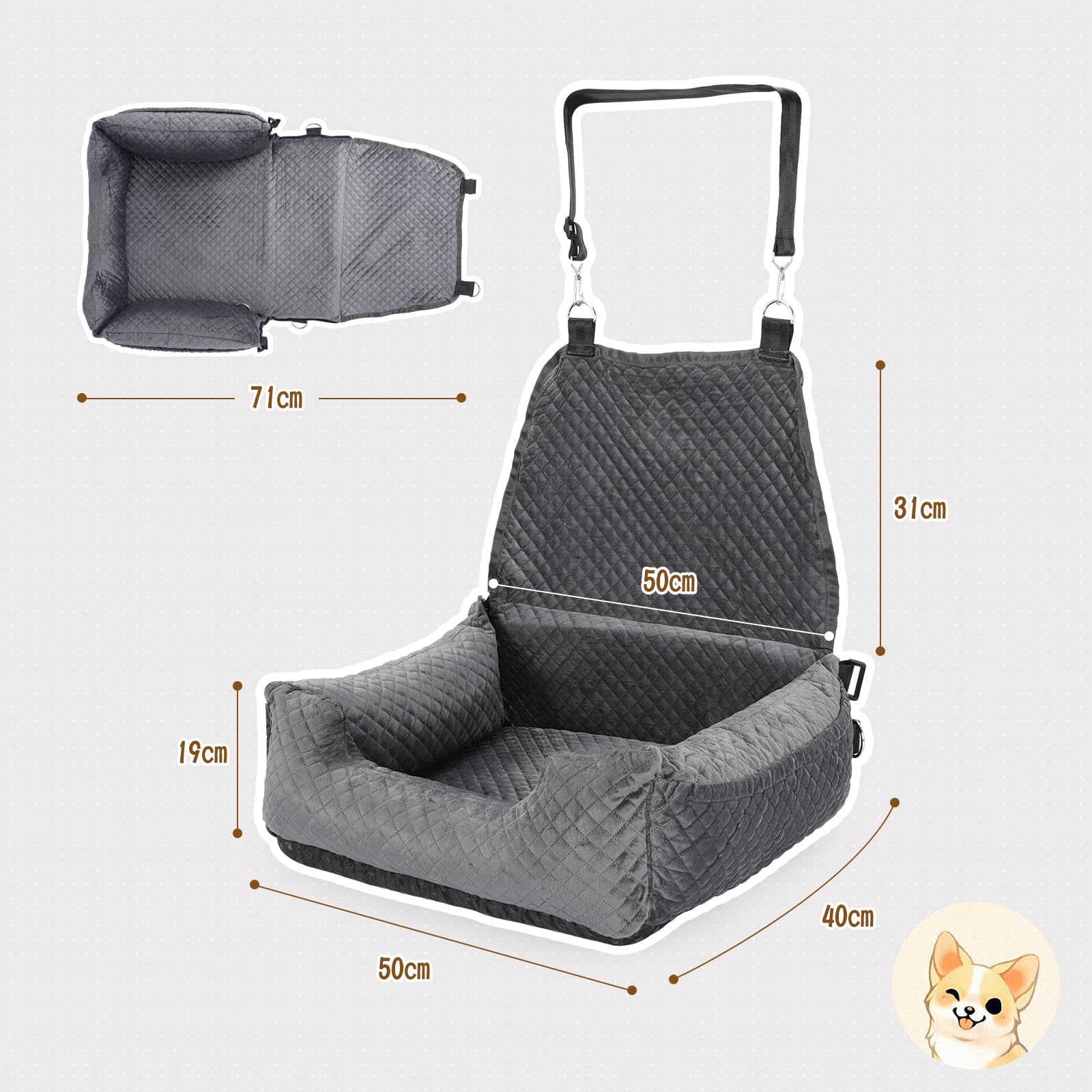 BUYFULL 犬 車 ドライブシート ペットドライブボックス 犬 猫用 キャリーバッグ 助手席 車載用 飛び出し防止 リード付き 取り外し可能 洗濯