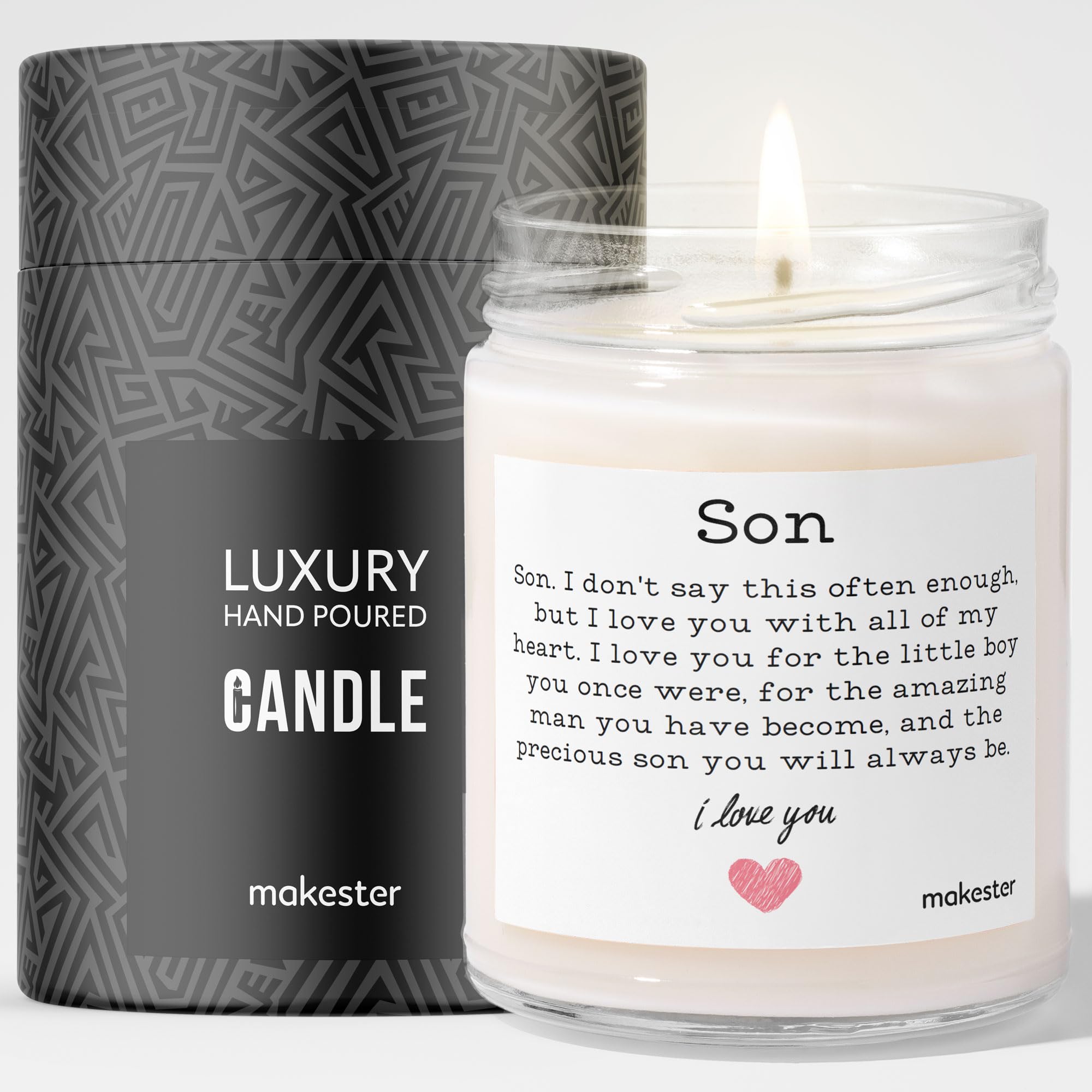 Makester White Son Gifts - Luxury Soy Wax Candle - Vanilla, Jasmine, Sugared Almond